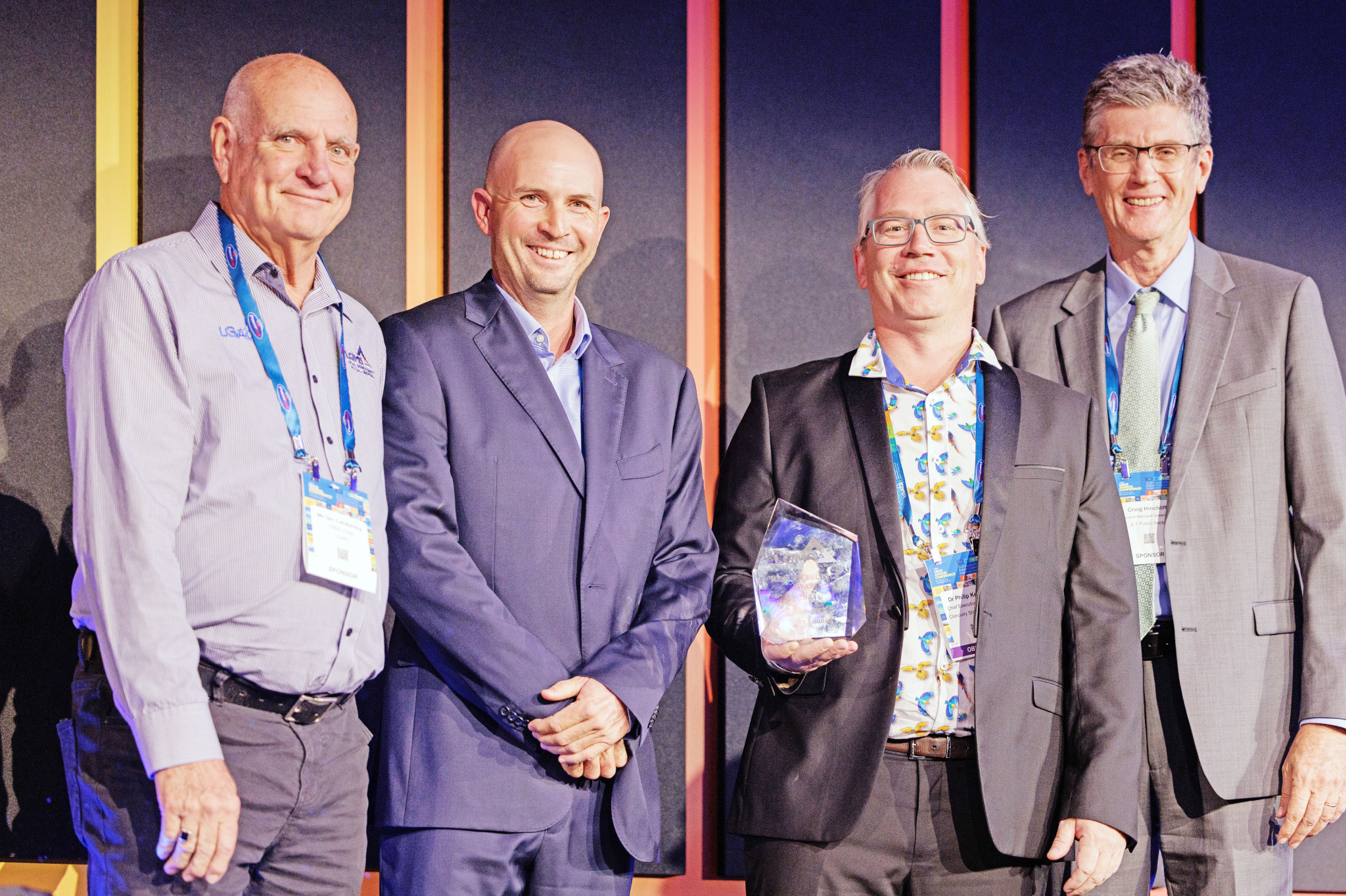 Cloncurry mayor Greg Campbell and CEO Philip Keirle receive the Risk Excellence Award from LGMS chair Ian Leckenby (left) and JLT Public Sector’s Craig Hinchliffe (right).