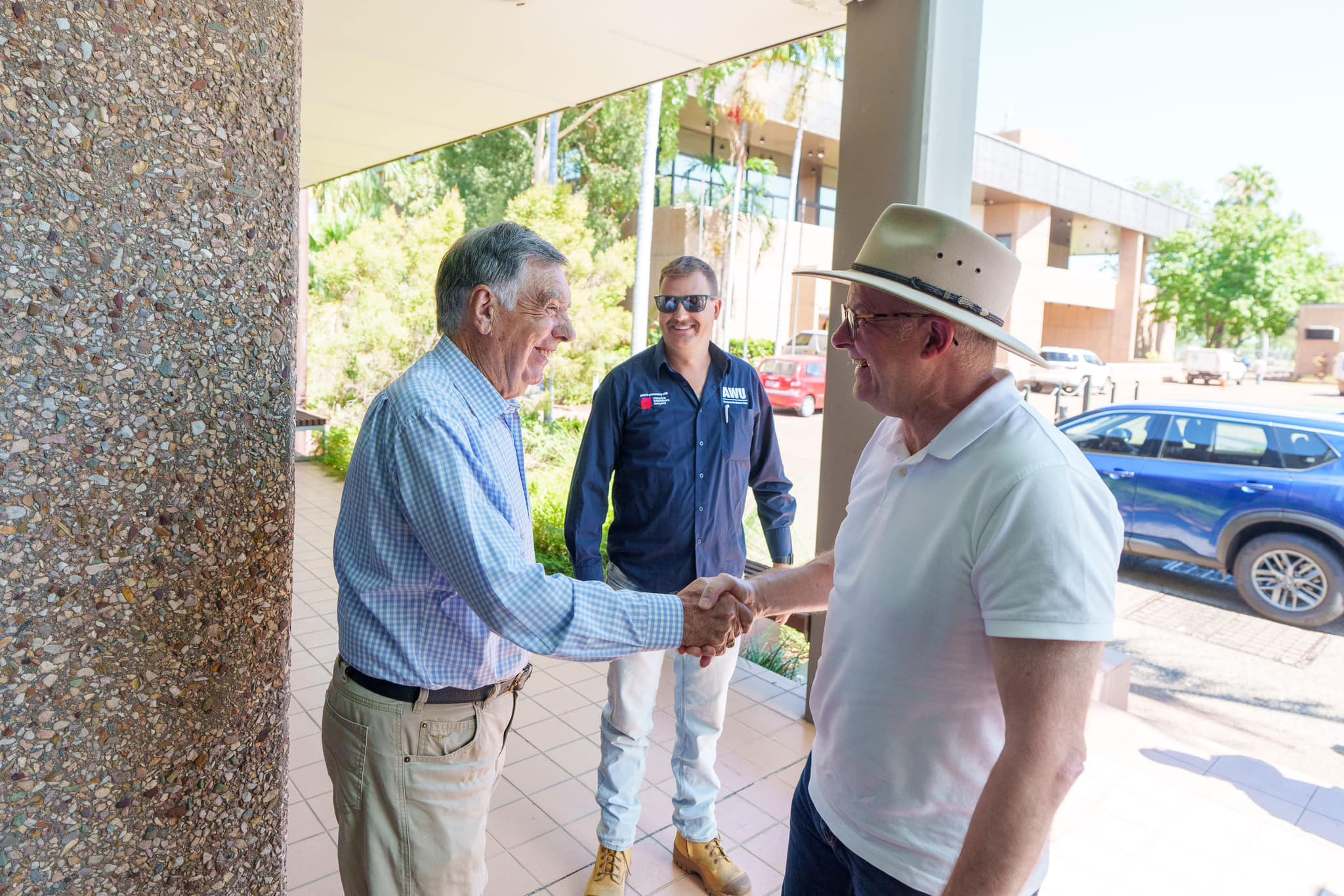 Tony McGrady and Jason Brandon meet Anthony Albanese at the Mount Isa Council Chambers.