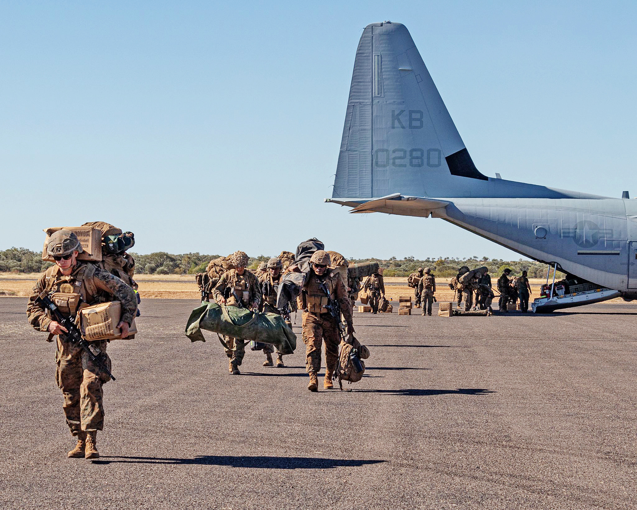 US Marines arrive in Cloncurry as part of Exercise Talisman Sabre. There is a community day organised in Cloncurry today (Thursday) with the troops. Picture: Picture: Mount Isa Aviation Photography