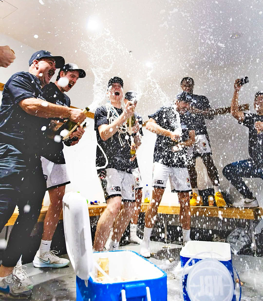 The champagne was flowing in the rooms post-game on Saturday night.