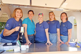 The Zonta Club brought the coffee van and Loretta Gladstone, Sarah Docherty, Tash Hydon, Kaiti Fagg and Kara Thompson greeted customers with a smile on Sunday morning.