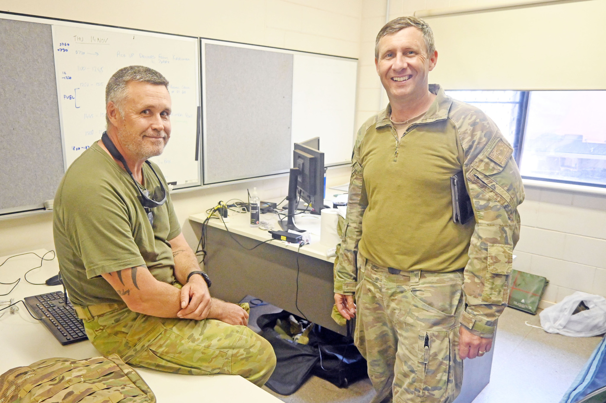 Warrant Officer Class Two Martin Prangell with Australian Army pilot Major Paul Garth.