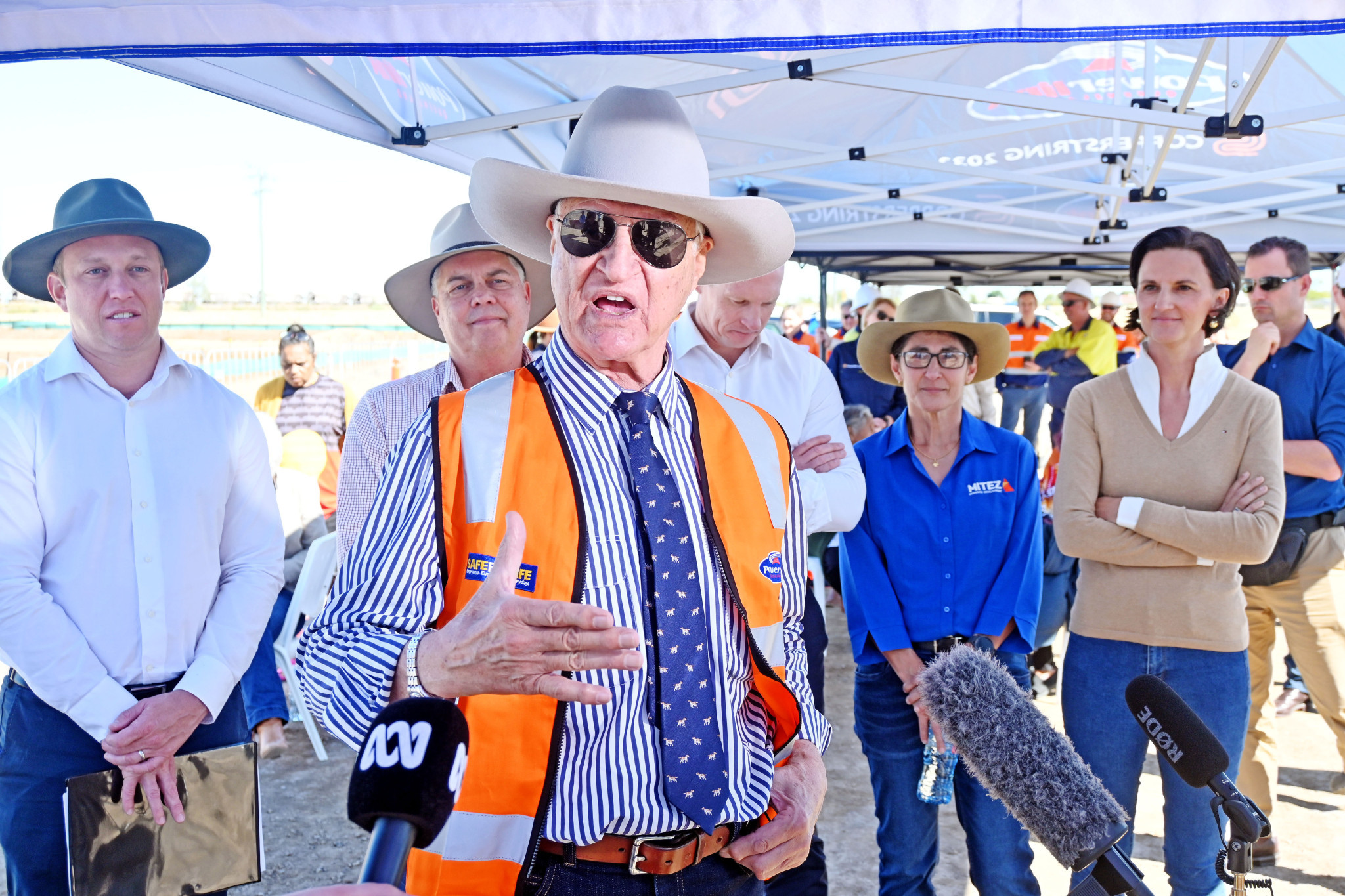 Bob Katter speaks at the sod-turning of a CopperString construction camp in Hughenden.