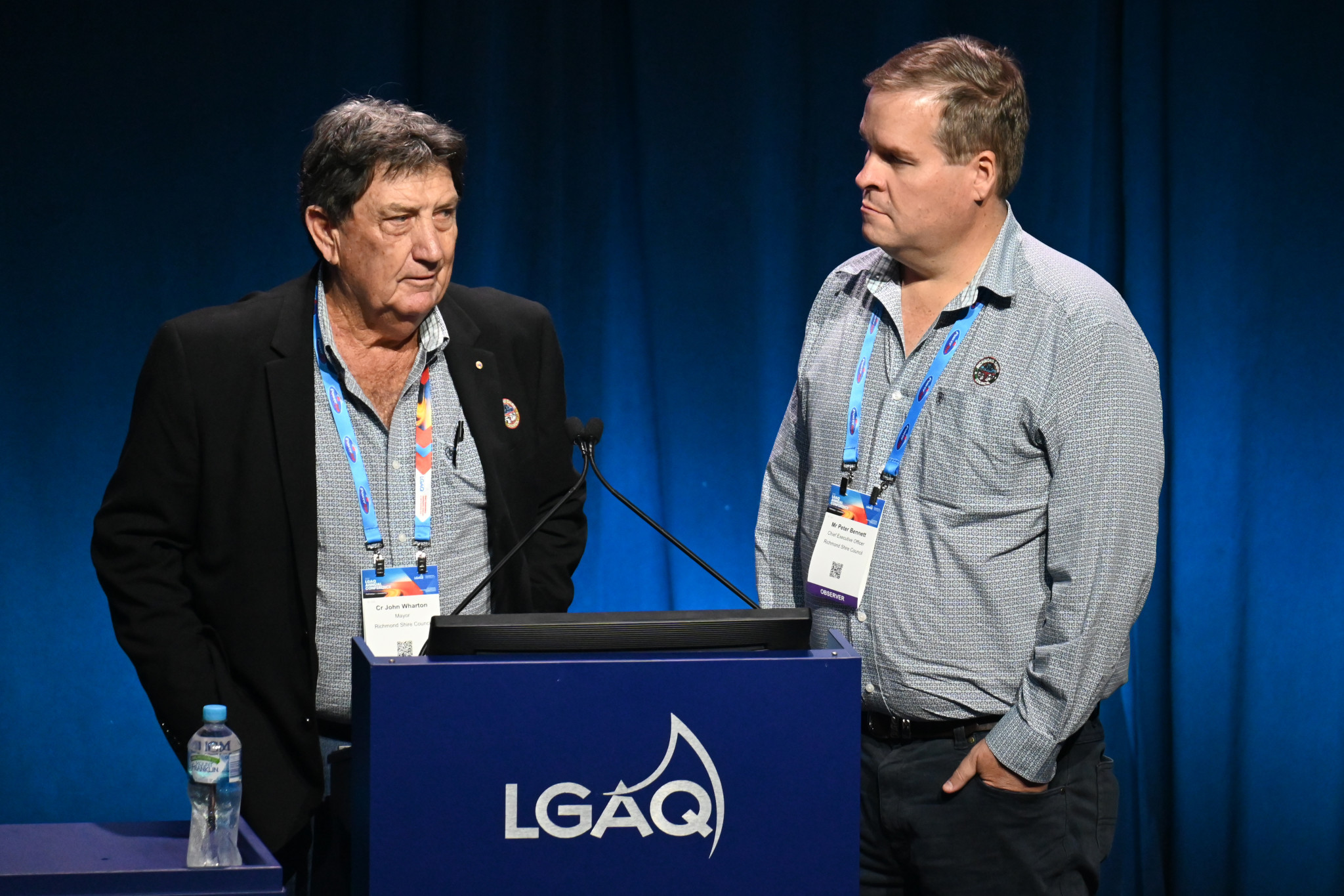 John Wharton and Peter Bennett addressing the LGAQ conference on Tuesday.