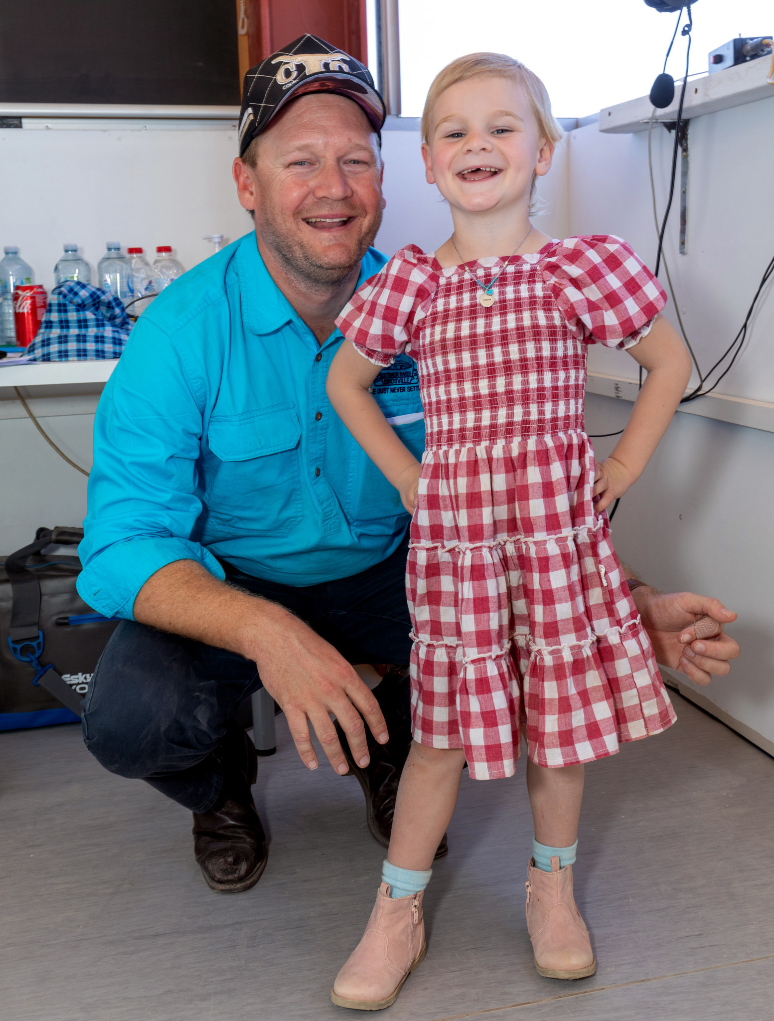 Josh Fleming with his daughter Olivia at the Birdsville Races in 2023.