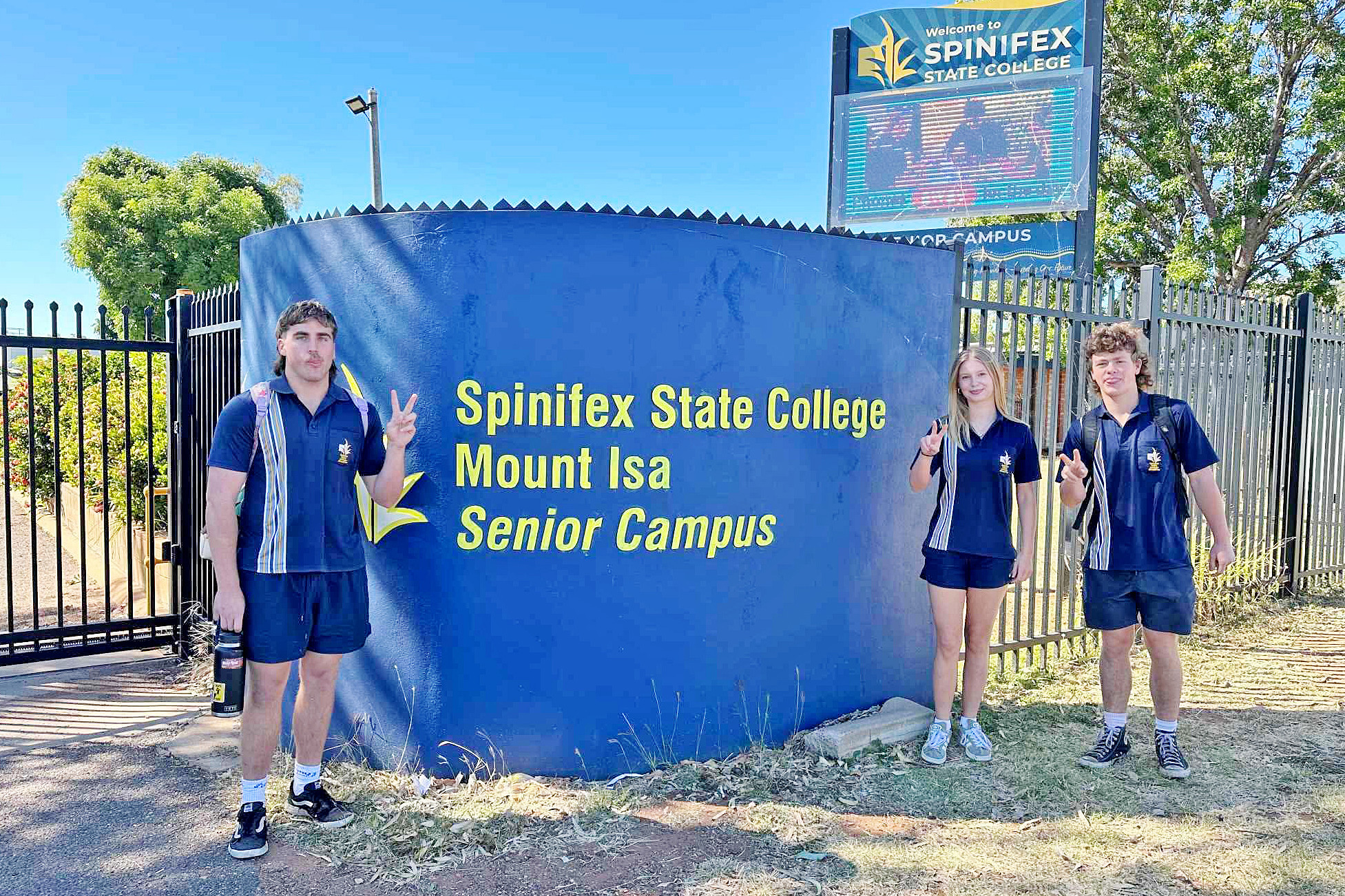 Eva with Bryson Horder and Flynn Donnelly at Spinifex State College.