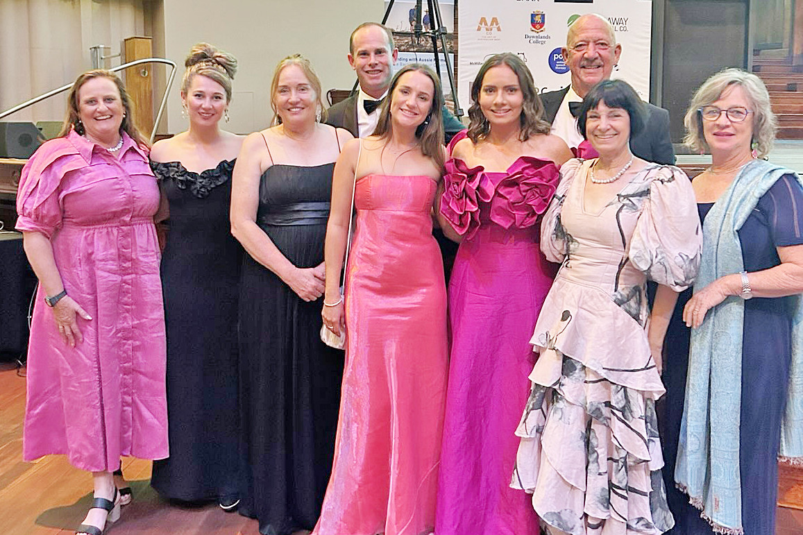 Dressed to impress at the Rising Together for Rural Queensland gala ball were Marcelle Chandler, Ruby Canning, Kim Coghlan, Steven Pocock, Ivy McGufficke, Amy Kuhne, Chris Kuhne, Katrina Kuhne and Belinda Keats, who travelled from far and wide to be at the Brisbane City Hall event.