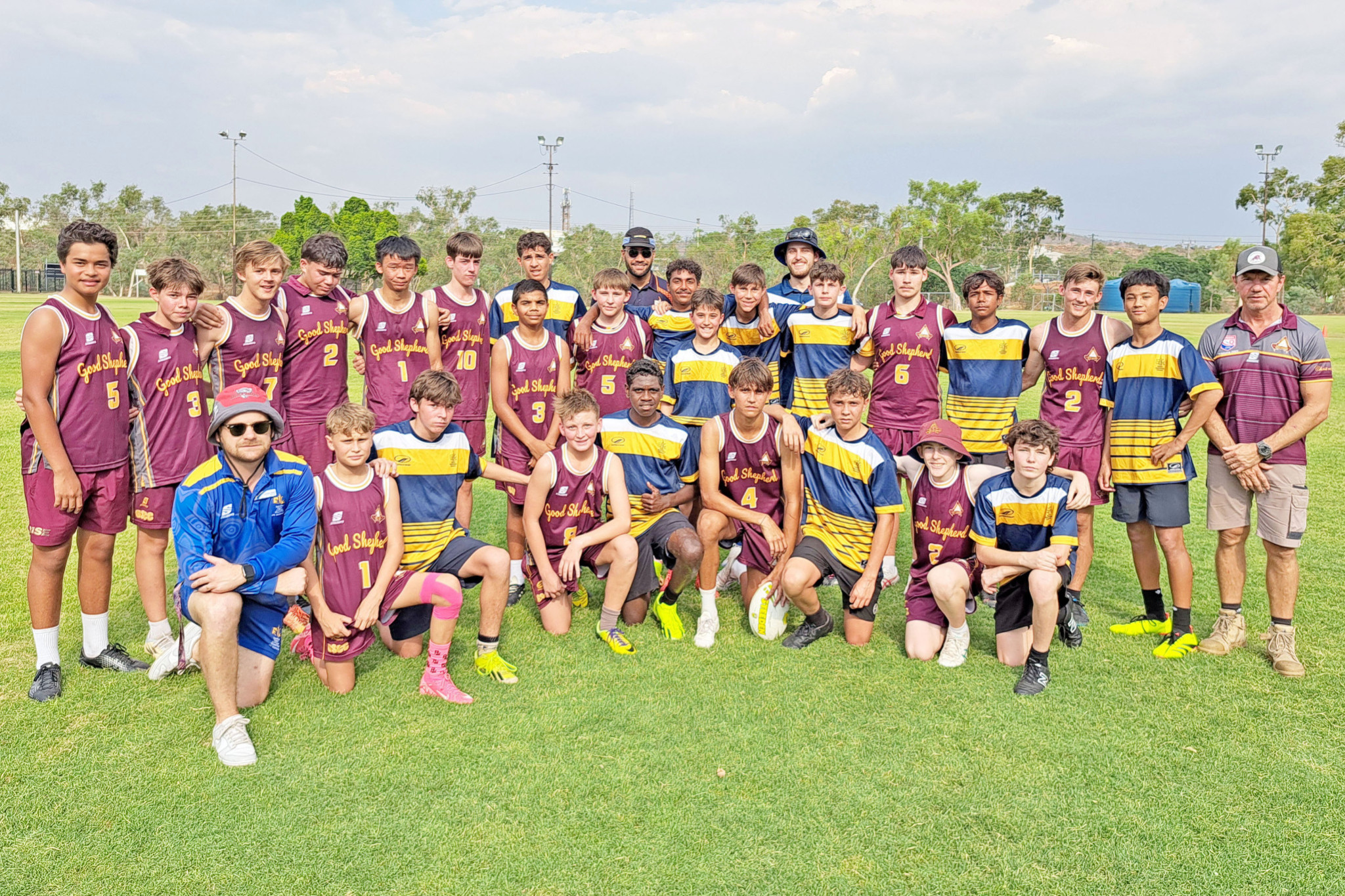 The Good Shepherd and Spinifex under-15 boys teams after their hard fought match on Thursday.