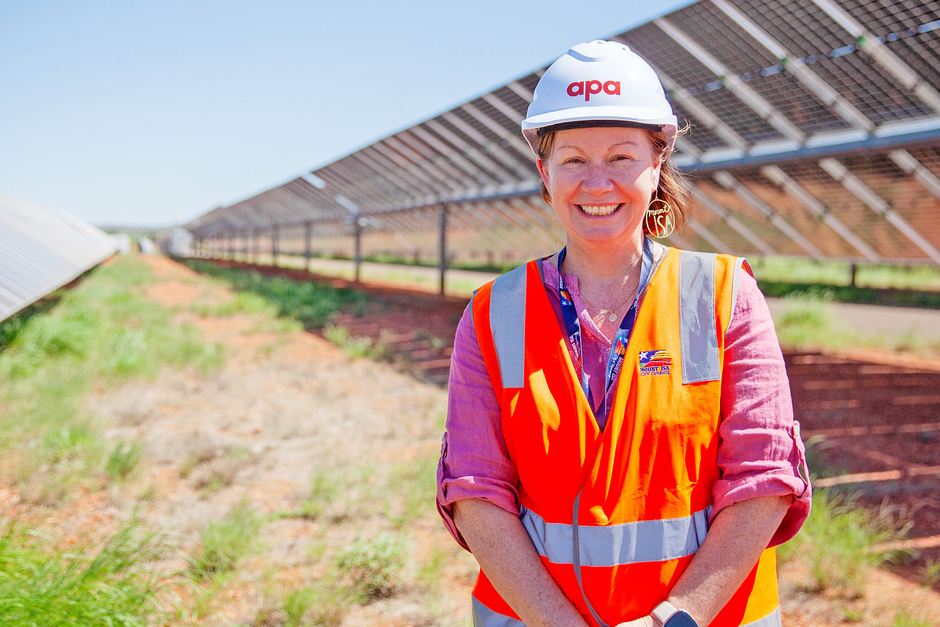 Mount Isa mayor Peta MacRae at the Dugald River solar farm on the outskirts of the city.