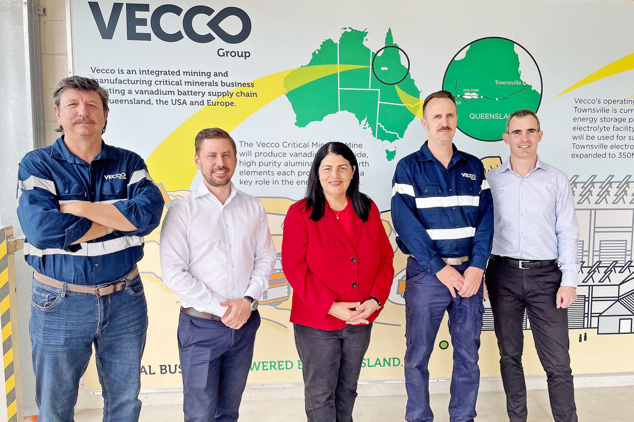 Minister for State Development and Infrastructure Grace Grace (centre) with Vecco Group leaders in Townsville.