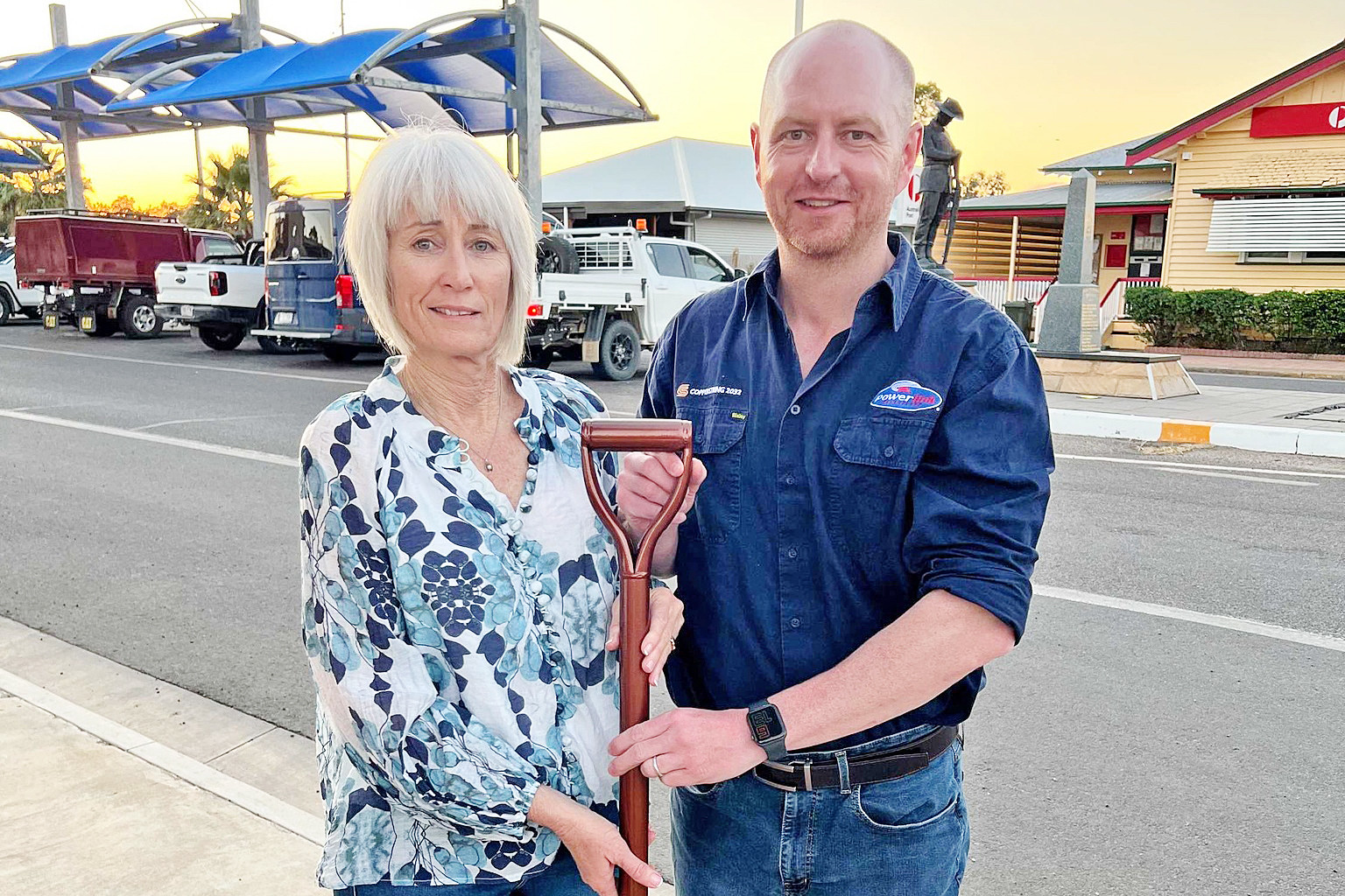 Janene Fegan, pictured with CopperString project manager Tom Dockray, is pushing for a new substation in the McKinlay Shire.