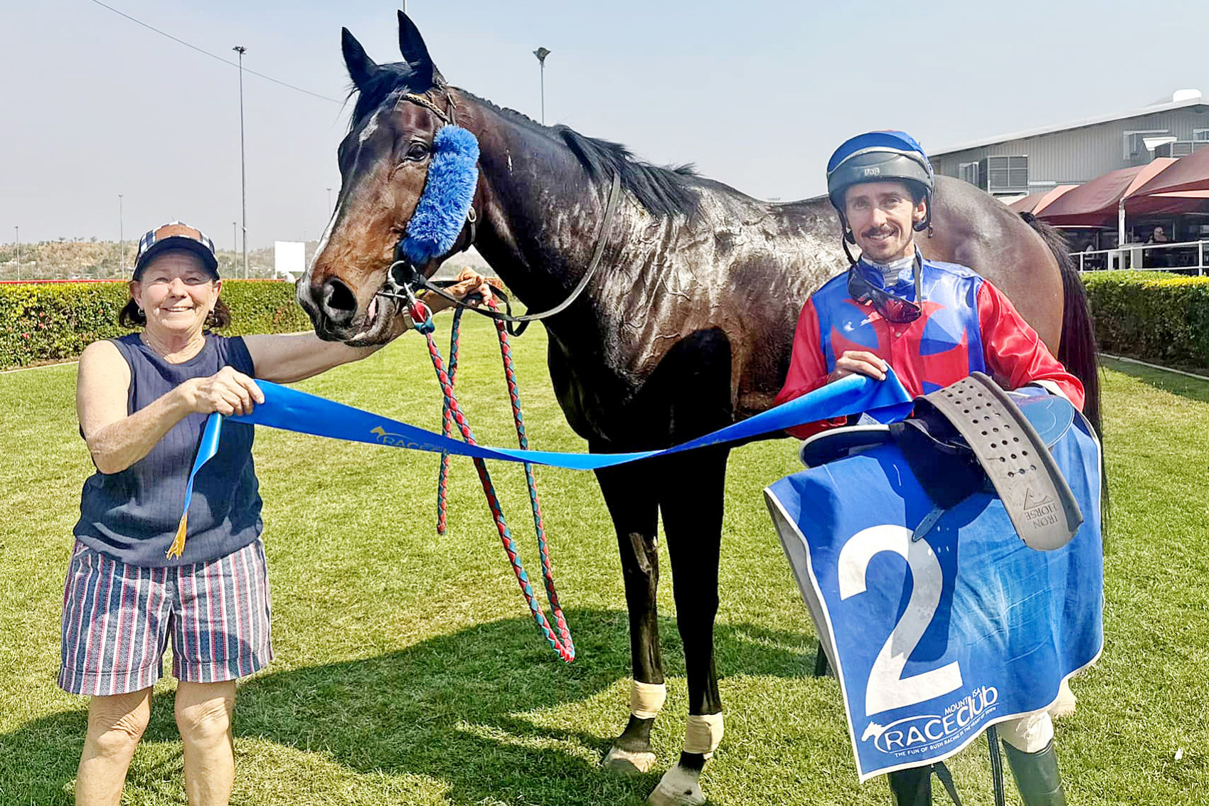 A thrilled Denise Ballard with visiting apprentice jockey Tom Orr, who piloted Metal Bar to victory – perhaps signalling a return to form for the top galloper.