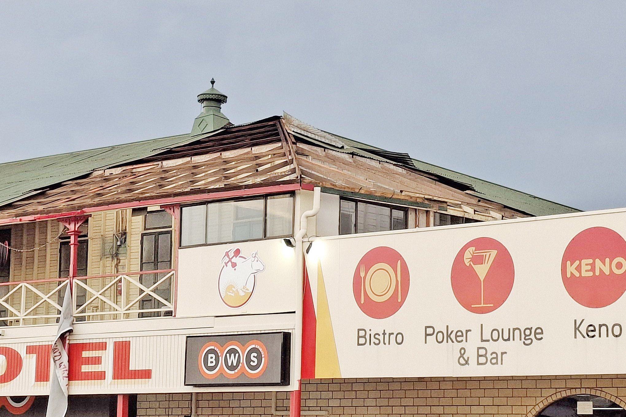 The Leichhardt Hotel lost tin from the corner of its roof during Friday afternoon’s storm.