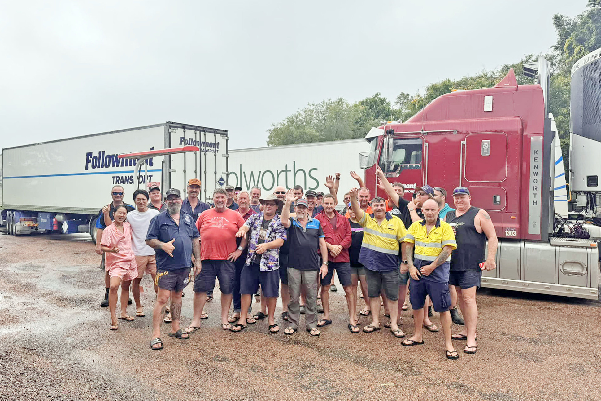 Stranded truckies at the Greenvale Roadhouse say thanks to those who rang up to donate meals and coffee.