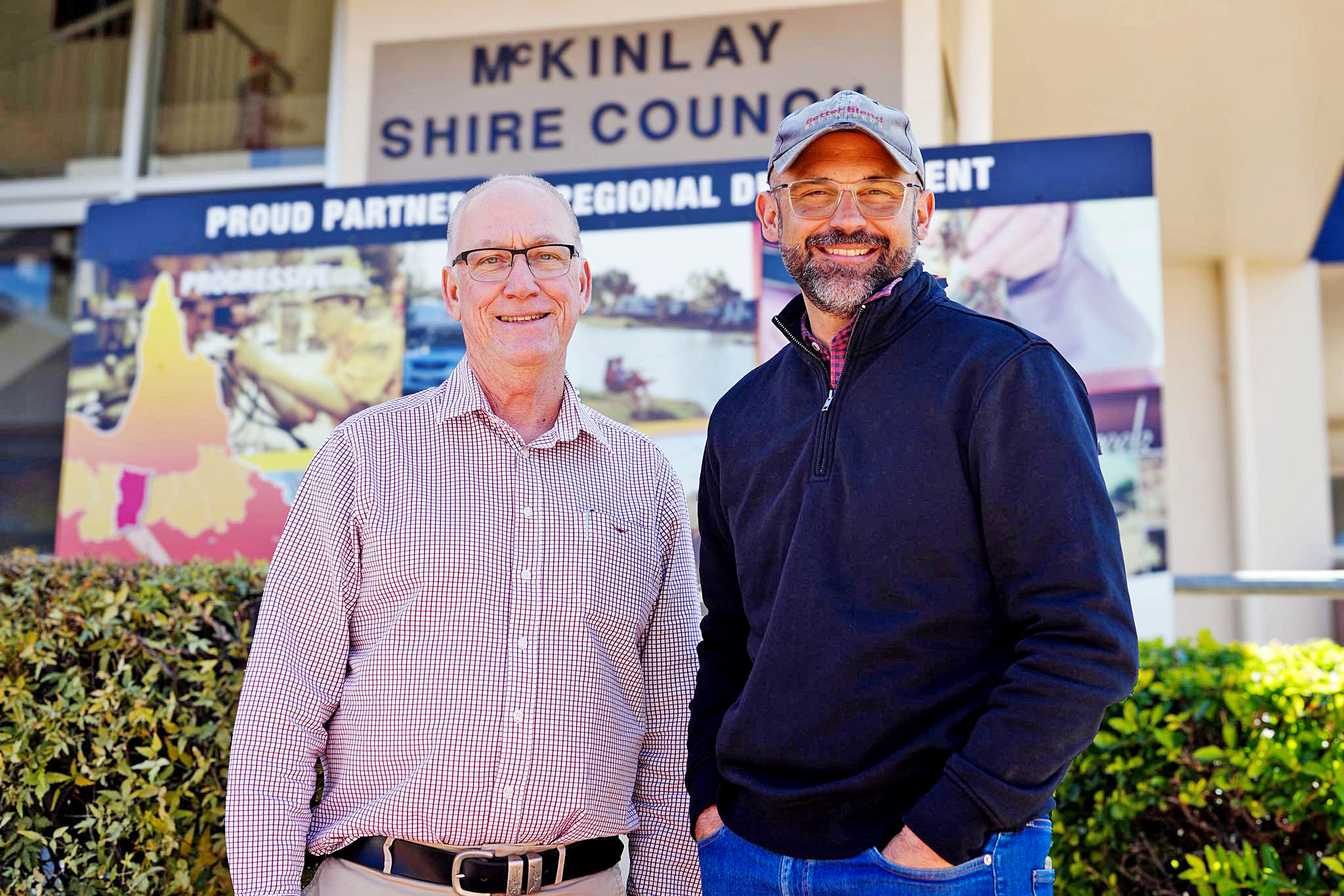 McKinlay Shire Council CEO Trevor Williams with Queensland Treasurer and Energy Minister David Janetzki in Julia Creek last week.