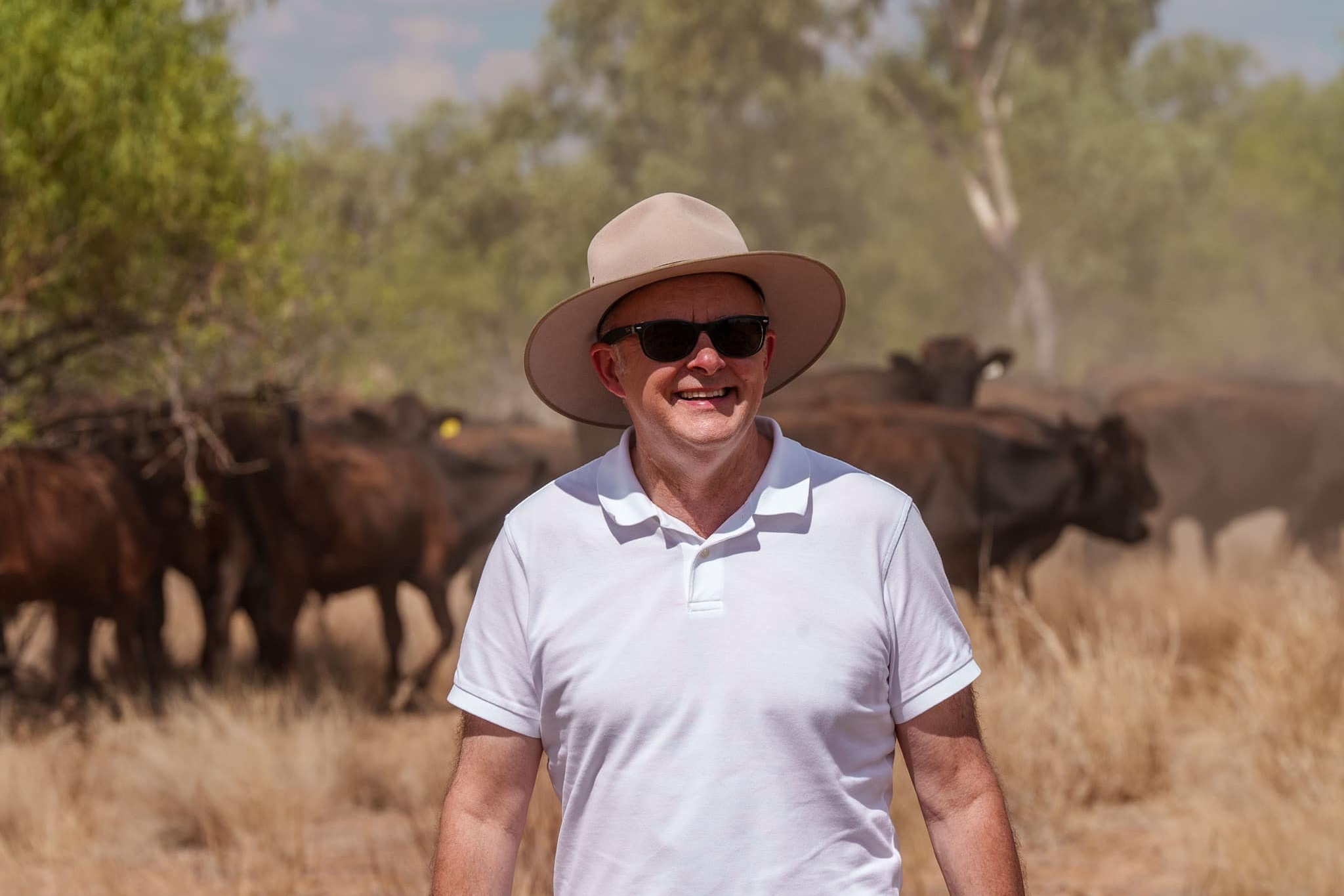 Prime Minister Anthony Albanese at Lake Nash Station on Wednesday.