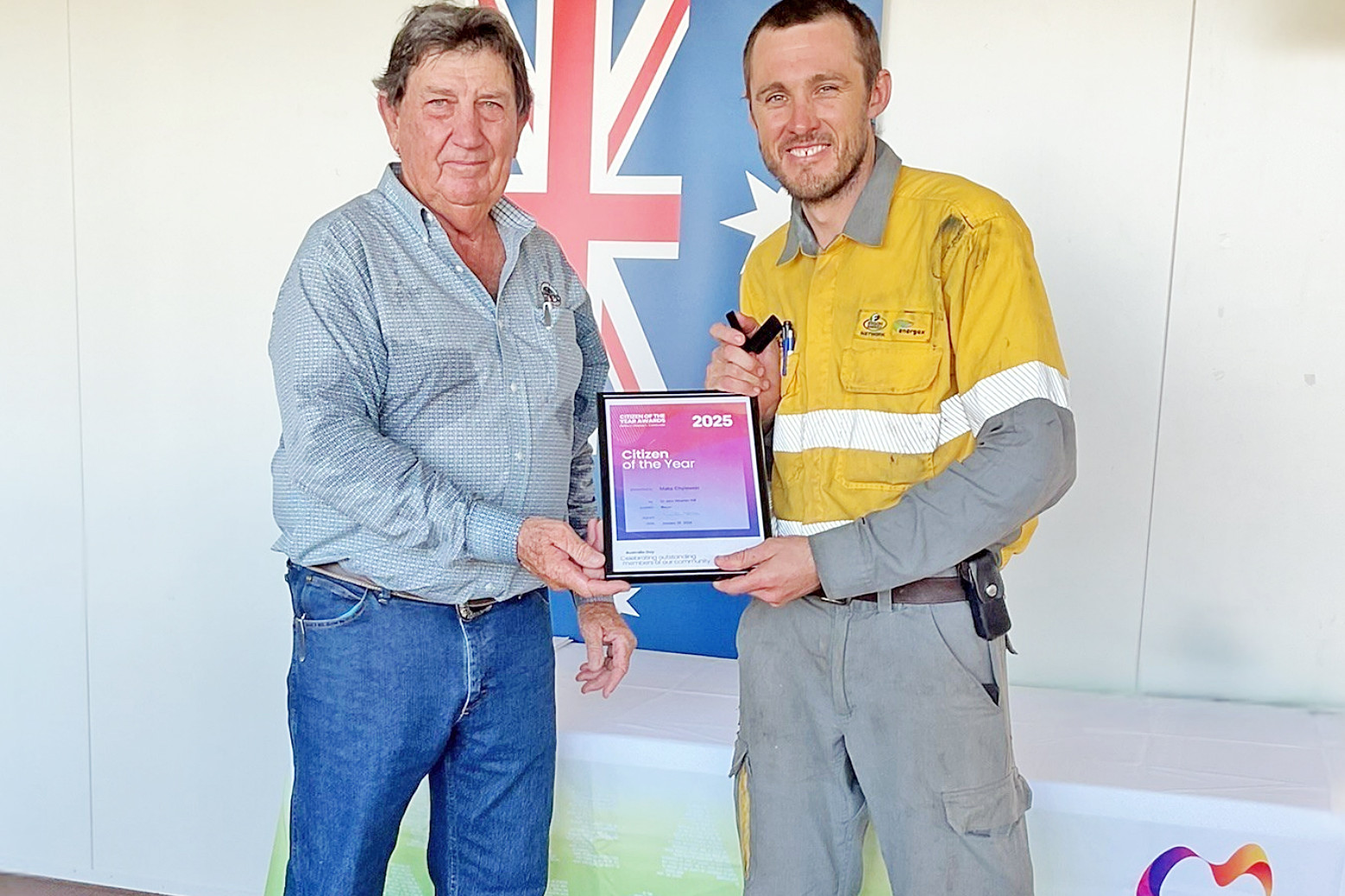 Richmond mayor John Wharton presented Ergon Energy worker and Maks’ Boxing Gym owner Maks Chylewski with the Citizen of the Year award.