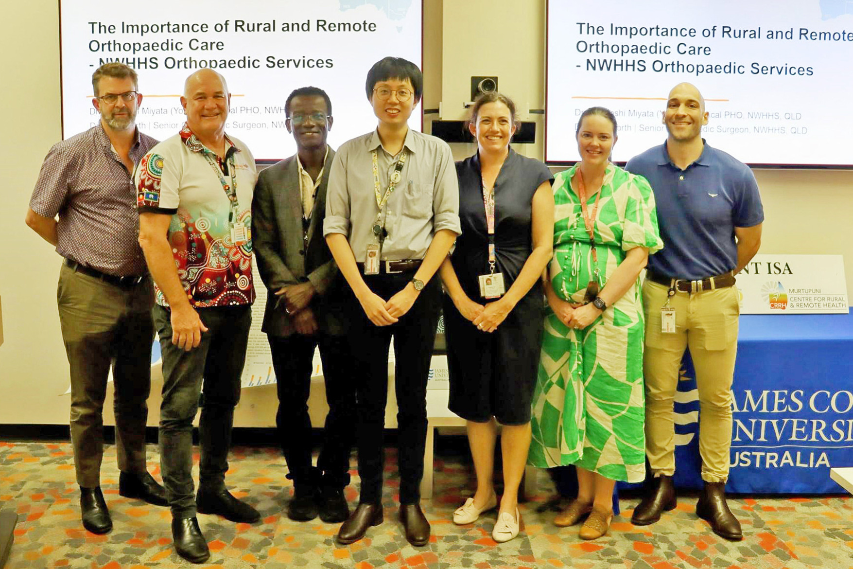 In Mount Isa last week – executive director of medical services Anthony Bell, North West Hospital and Health Service chief executive Sean Birgan, director of surgery Francis Asomah, principal house officer surgical Nariyoshi Miyata, Queensland chief medical officer Catherine McDougall, director of medical services Erica West and chief operating officer Andrew Quabba.