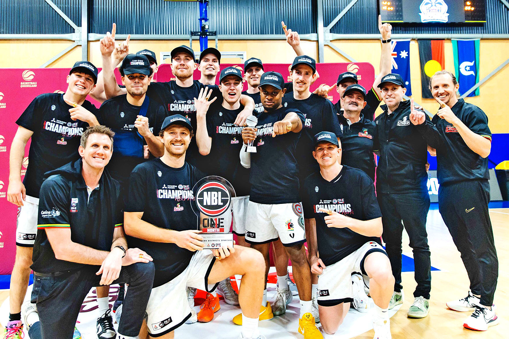The Southern Districts Spartans celebrate their first NBL1 premiership since 2006. Pictures: Taylor Earnshaw Photography