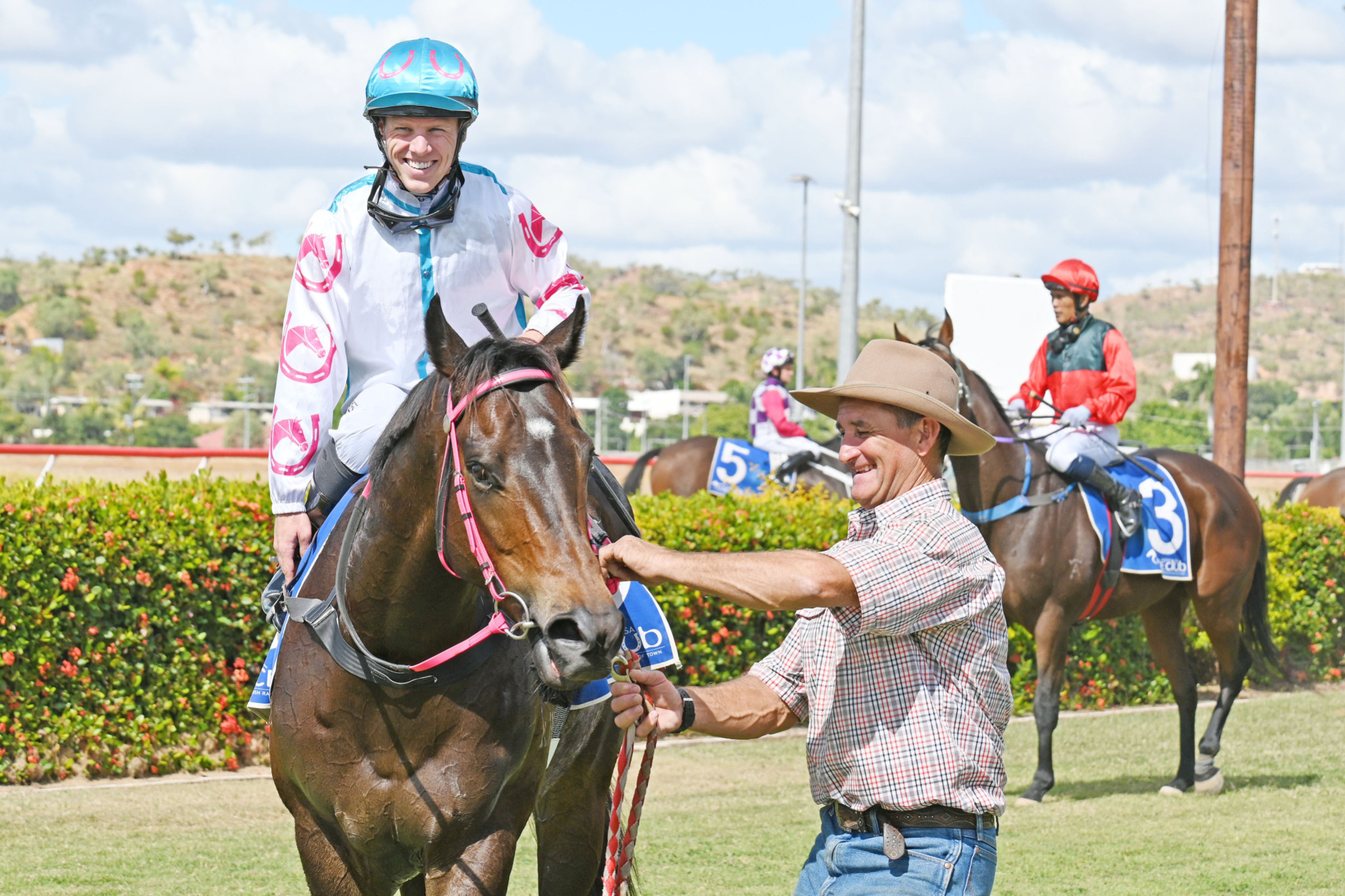 Jockey Corey Bayliss and trainer Bevan ‘Billy’ Johnson were all smiles after Soopat’s win on Saturday.