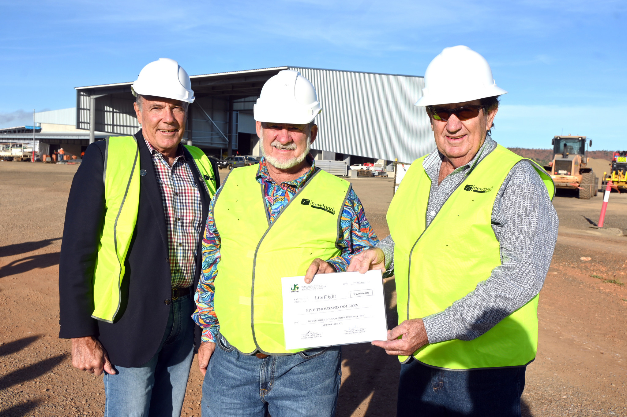 Burke Shire mayor Ernie Camp (centre) made a generous donation to LifeFlight last week on behalf of his council. Cr Camp presented the cheque to LifeFlight Foundation chair Stewart Morland and new regional advisory committee chair John Wharton.
