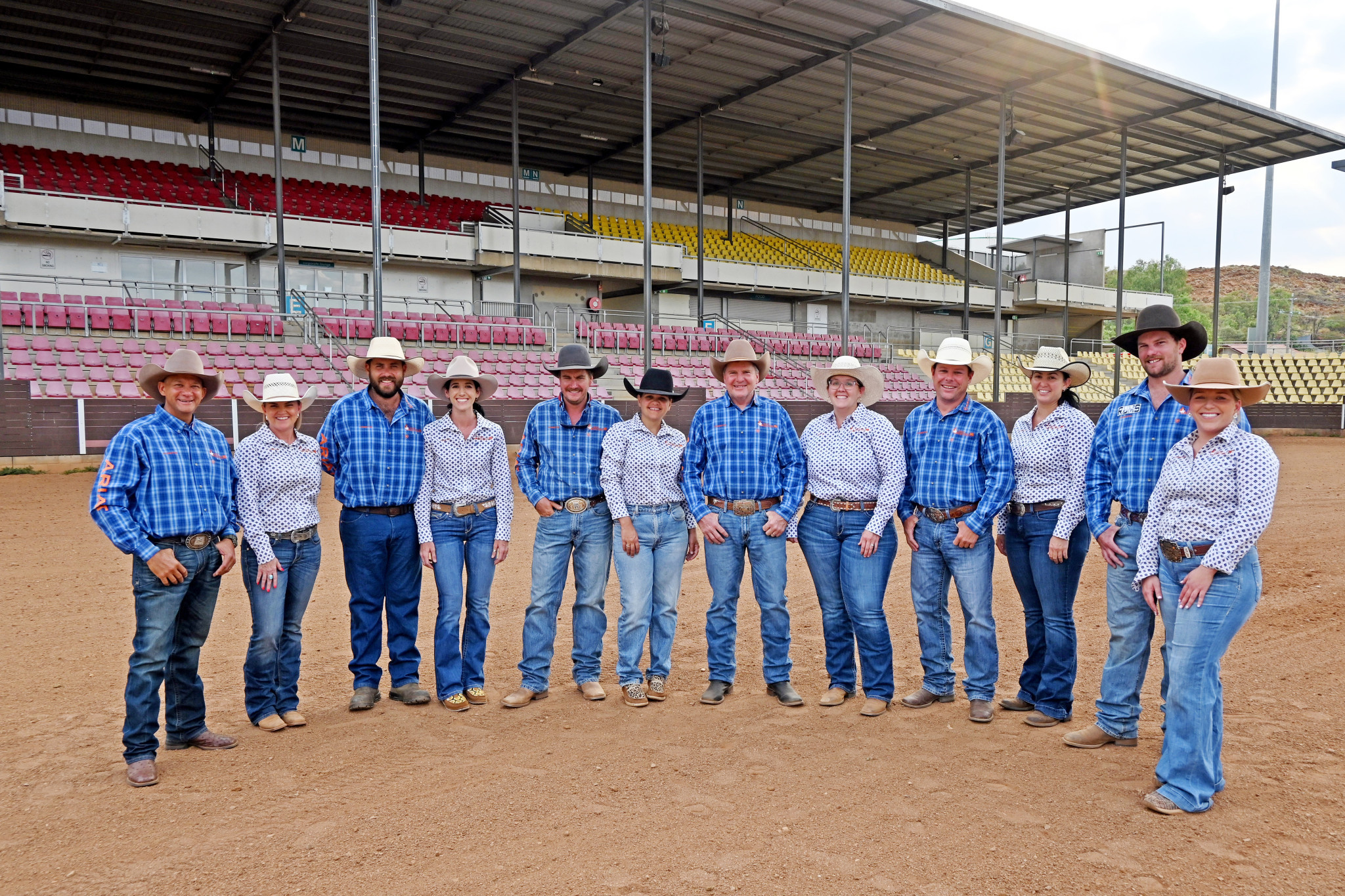 Some of the Great Northern Rodeo committee members at Buchanan Park – Shilo and Bobbie Gosbee, Jack and Holly Vonhoff, Matt and Glenda McCulloch, Mark and Katelyn Thompson, Jamie Currie and Roseanne Bernie, Layne Creer and Emma Burow – they are hoping that all of the seats are filled on Saturday night.