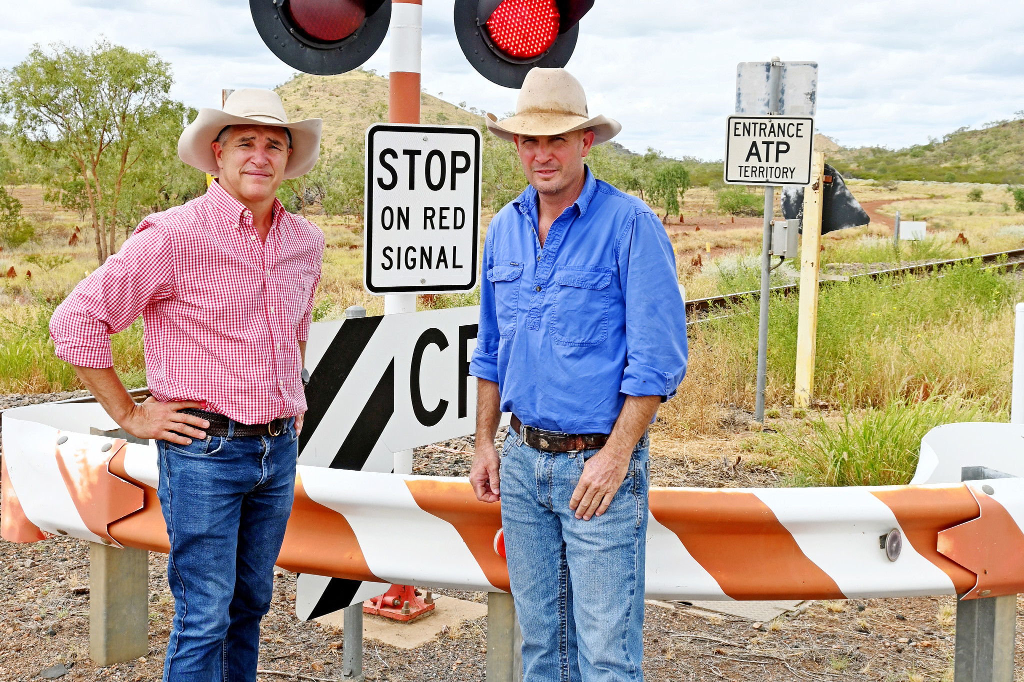 Traeger MP Robbie Katter, pictured with Cloncurry mayor Greg Campbell, wants the new board of Queensland Rail to look at overhauling the regional rail network.