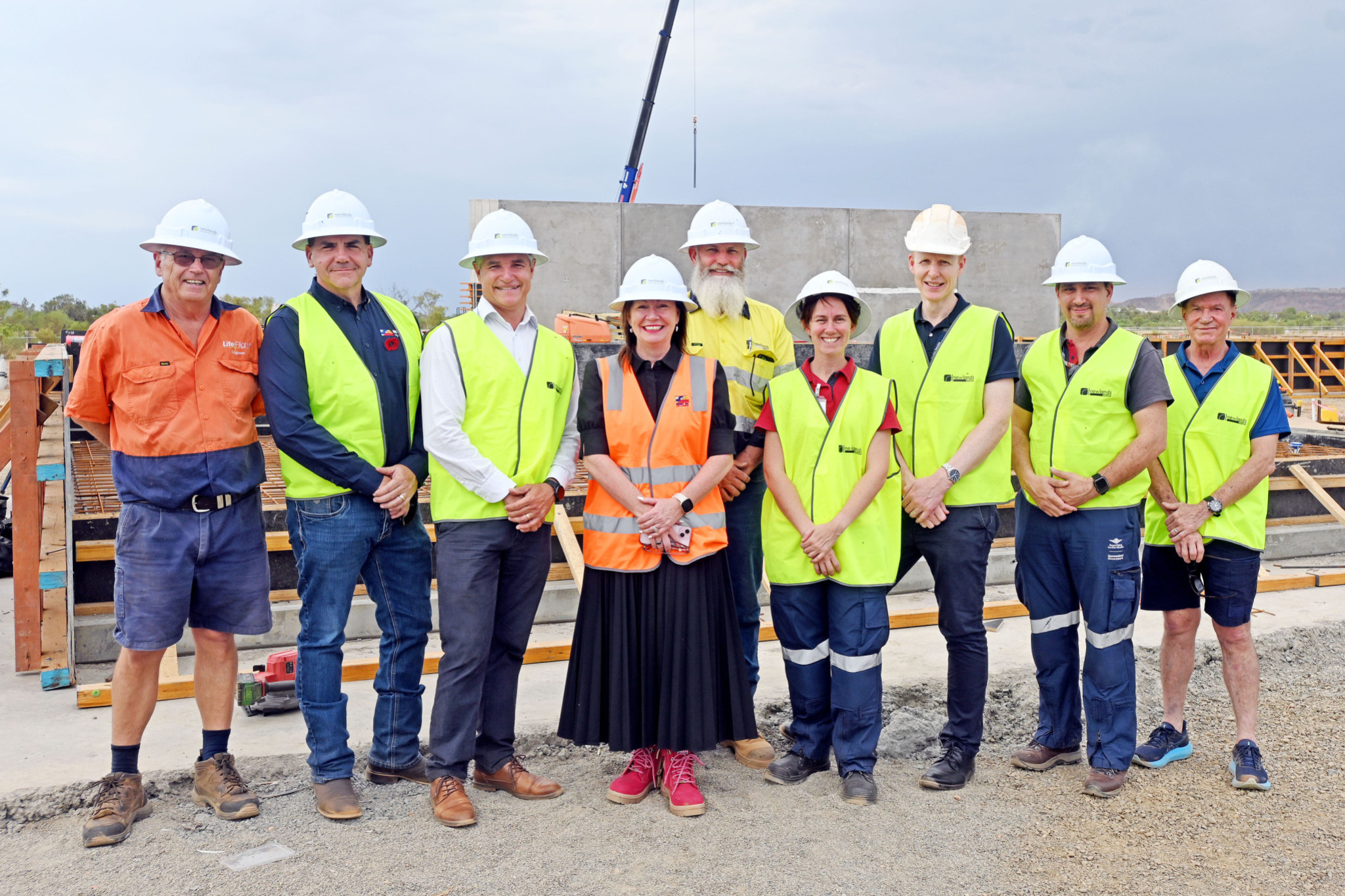 Member for Traeger Robbie Katter, mayor Peta MacRae and councillor Travis Crowther joined LifeFlight and Royal Flying Doctor Service staff for a tour of the aeromedical base construction site on Monday.