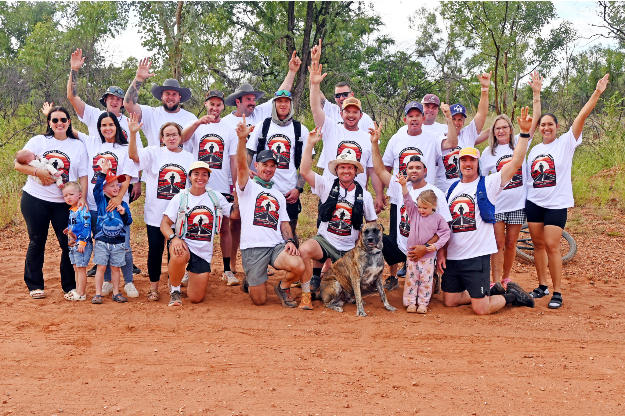 Travis McElligott and members of his support crew on the road to Gregory on Saturday. It took Travis almost 18 hours on the final day to arrive at the finish line.
