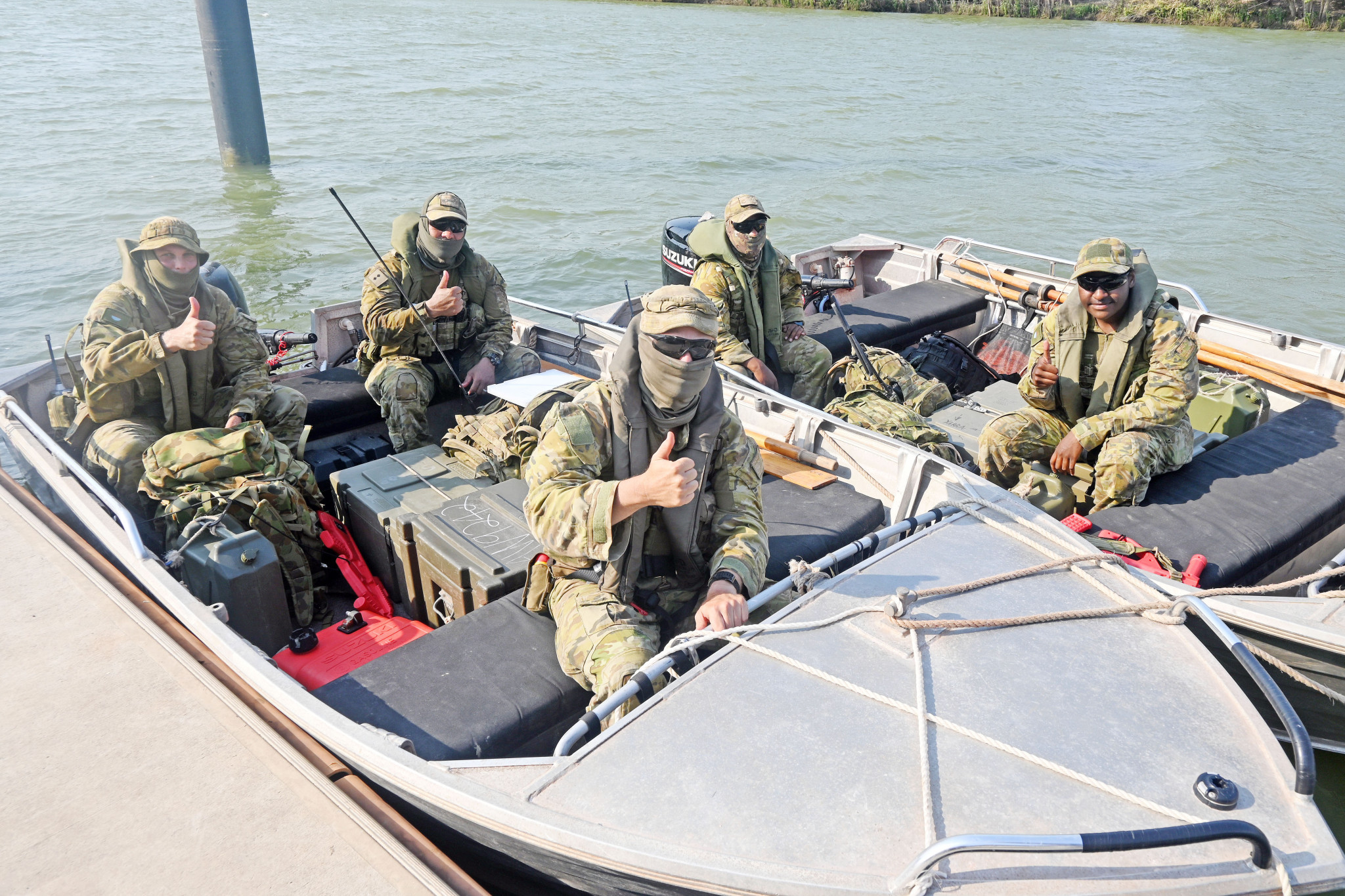 The 51st Battalion boats, pictured on the Norman River last week, are capable of traveling long distances.