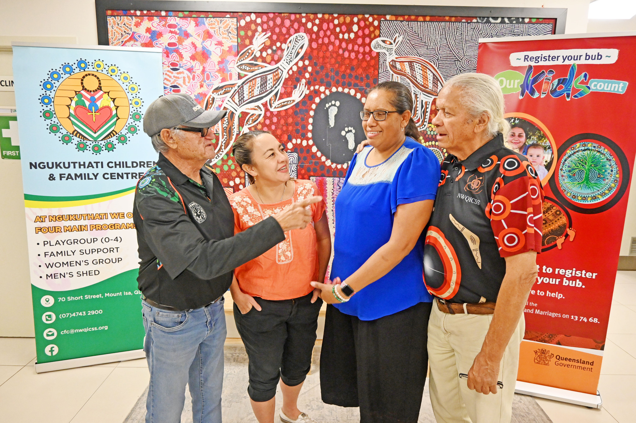 Ngukuthati Children and Family Centre manager Willanna Morris, with transport officers Gary Nathan and Colin Munns and playgroup coordinator Megan Boyle all contribute to the welfare of the children at the centre.