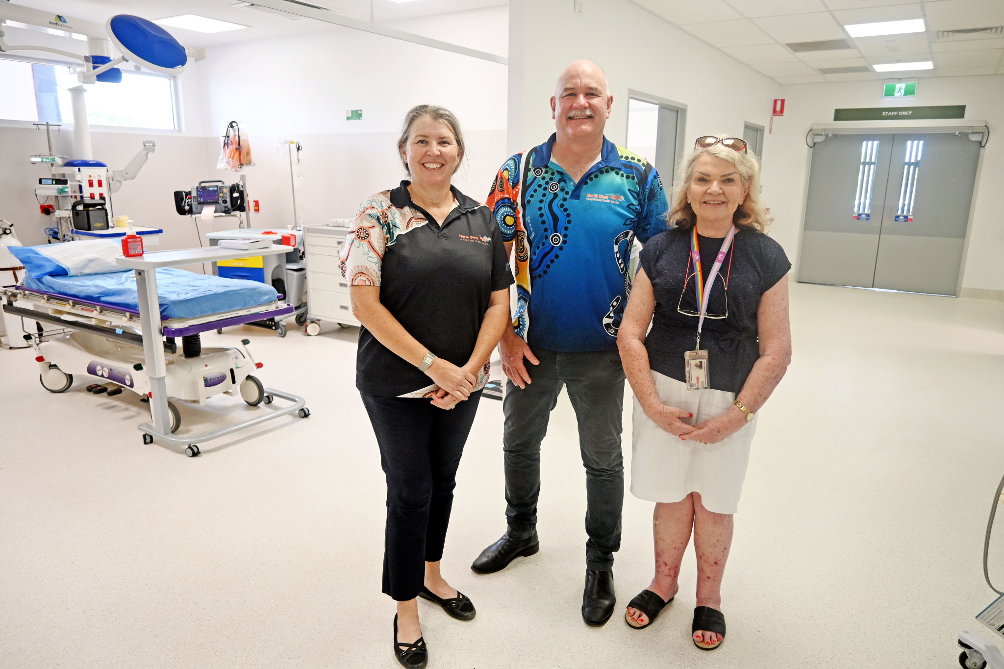 North West Hospital and Health Service chief executive Sean Birgan with remote health services executive director Clare Newton and remote facilities director of nursing Dianne Philips at the new Camooweal facility.