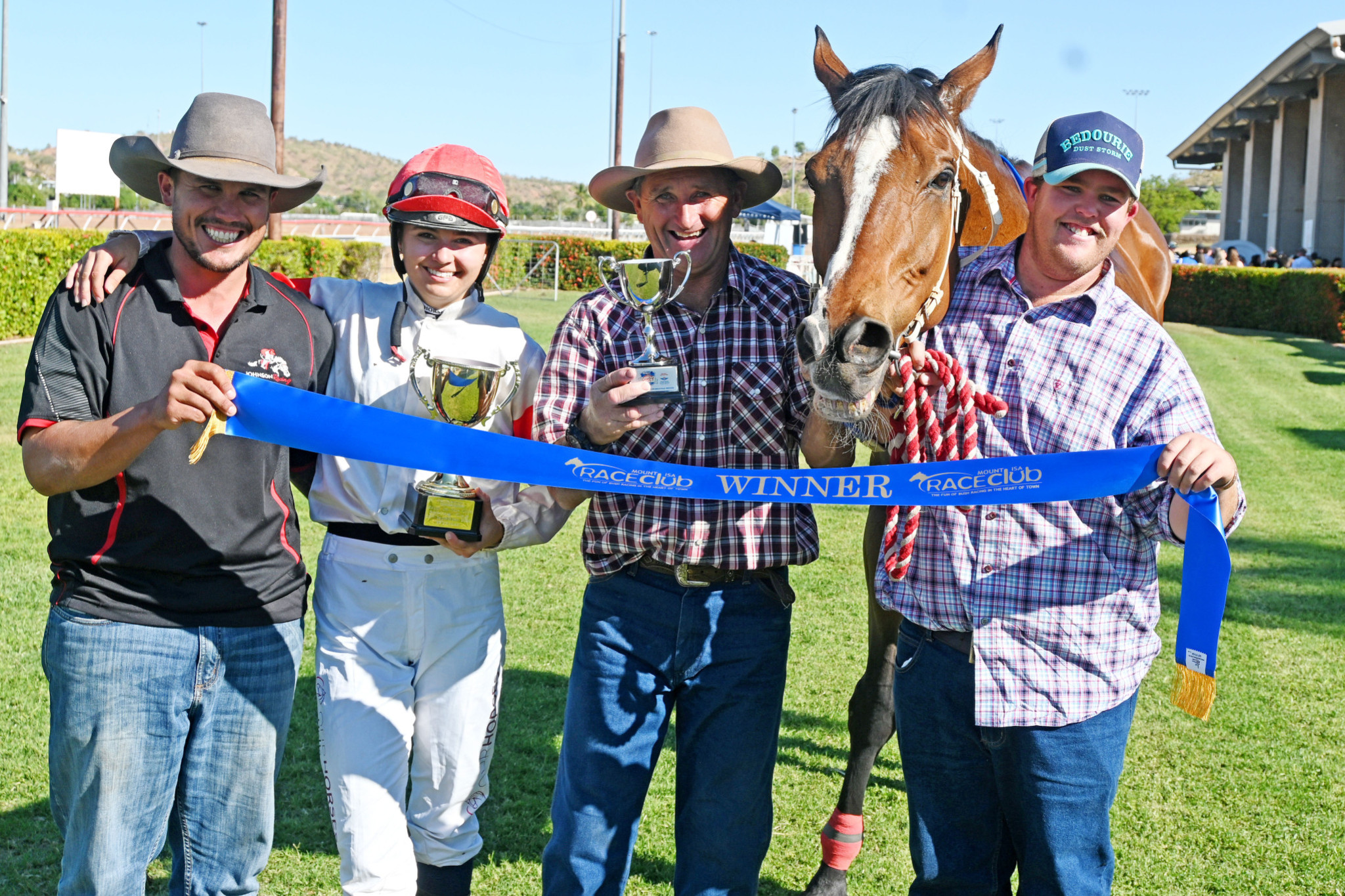 The Johnson Racing team celebrate the win of Stampede Warrior in the Mount Isa Spring Cup.