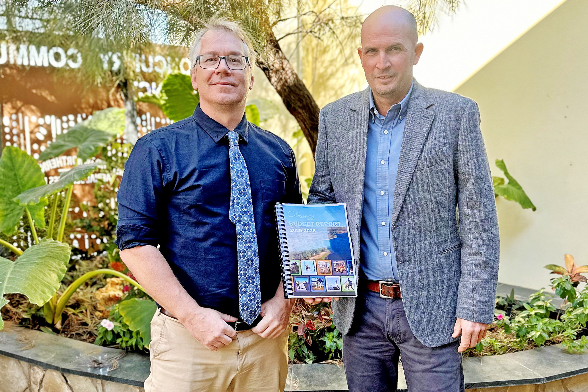 Cloncurry Shire Council CEO Philip Keirle and mayor Greg Campbell after the budget was passed on Tuesday morning.