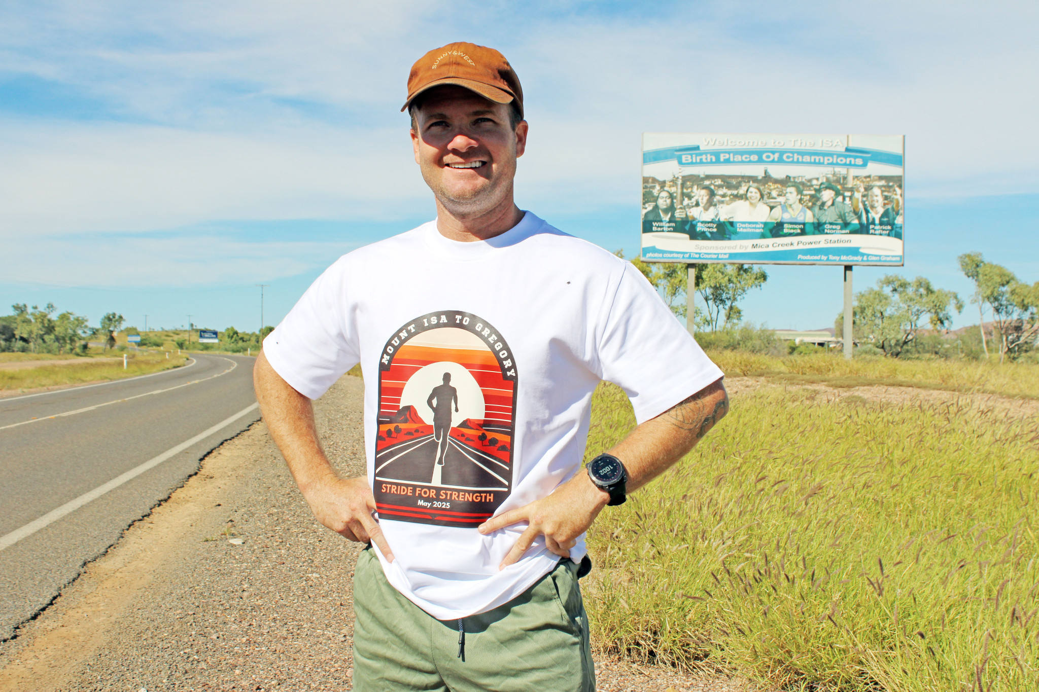 Travis McElligott will pass the landmarks lining the outskirts of Mount Isa as he attempts to trek 300km to Gregory to raise awareness for mental health.