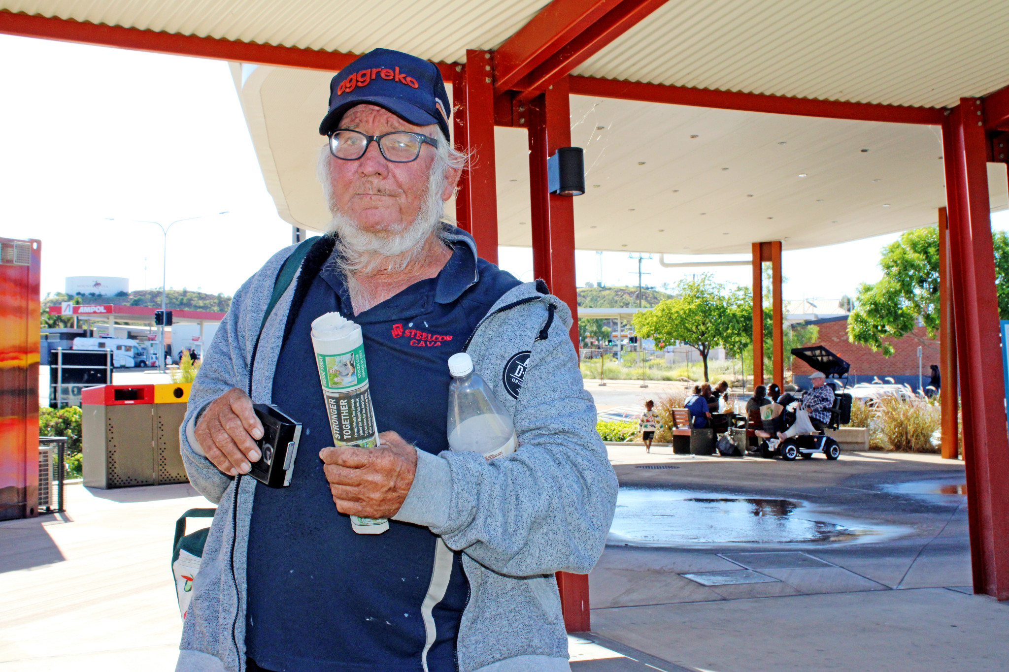 Lee Ellis, who was presented with a Spirit of Mount Isa Award at the start of the year for his clean-up work in the city, has since taken up residence at Centennial Place. He says the anti-social behaviour in the heart of the CBD mostly occurs because it is the only place that has public toilets and it is in the middle of three takeaway alcohol stores.