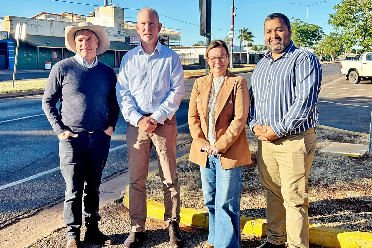 Member for Traeger Robbie Katter, Queensland Cross-Border Commissioner Ian Leavers, Mount Isa mayor Peta MacRae and Barkly Regional Council mayor Sid Vashist in Tennant Creek last week where the leaders met to disuss a range of issues and opportunities between the two neighbouring council areas.