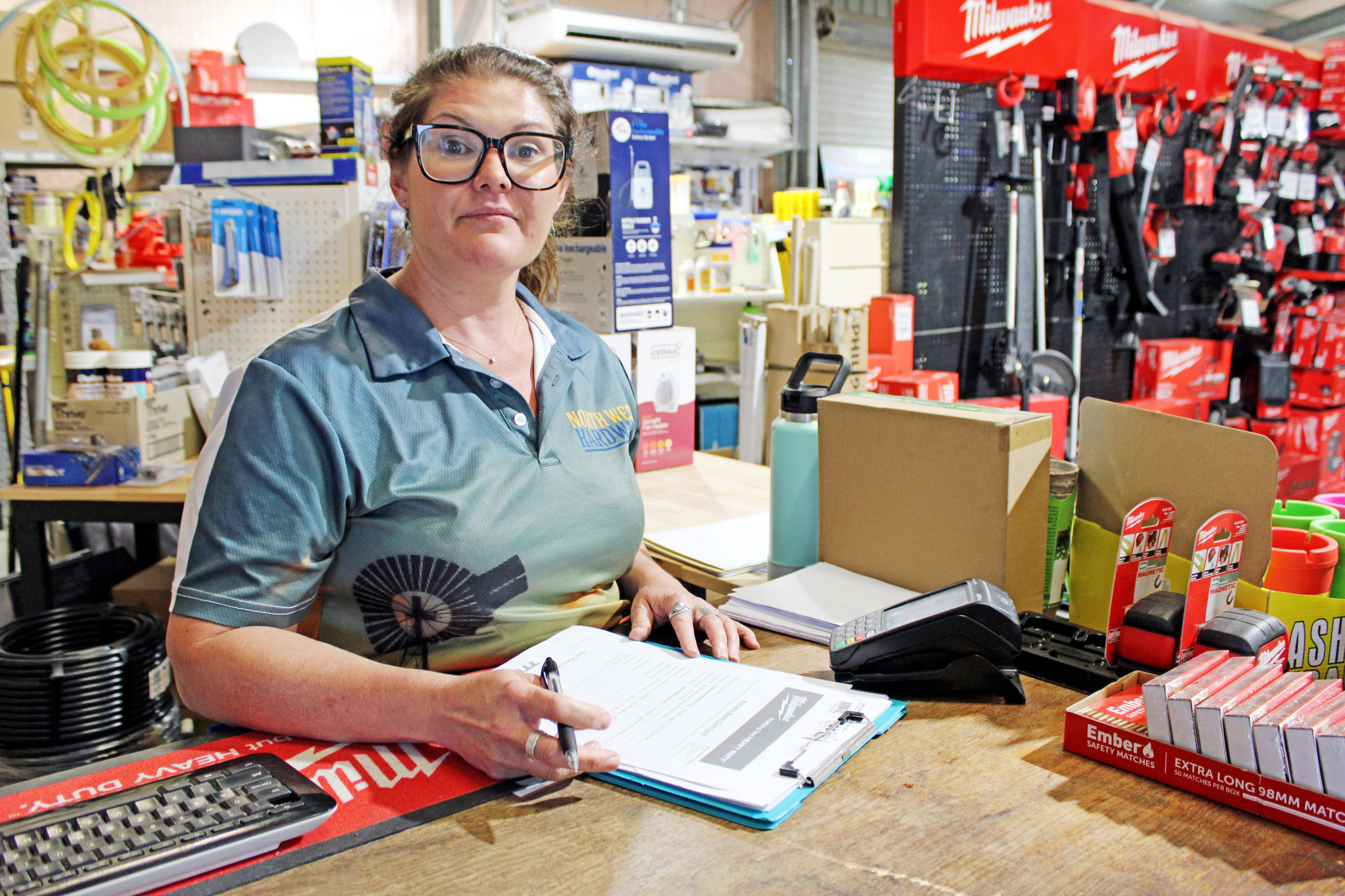 Connie Wharton, who owns North West Hardware in Richmond, says she has more than $10,000 in specific safety equipment that she cannot sell to CopperString.