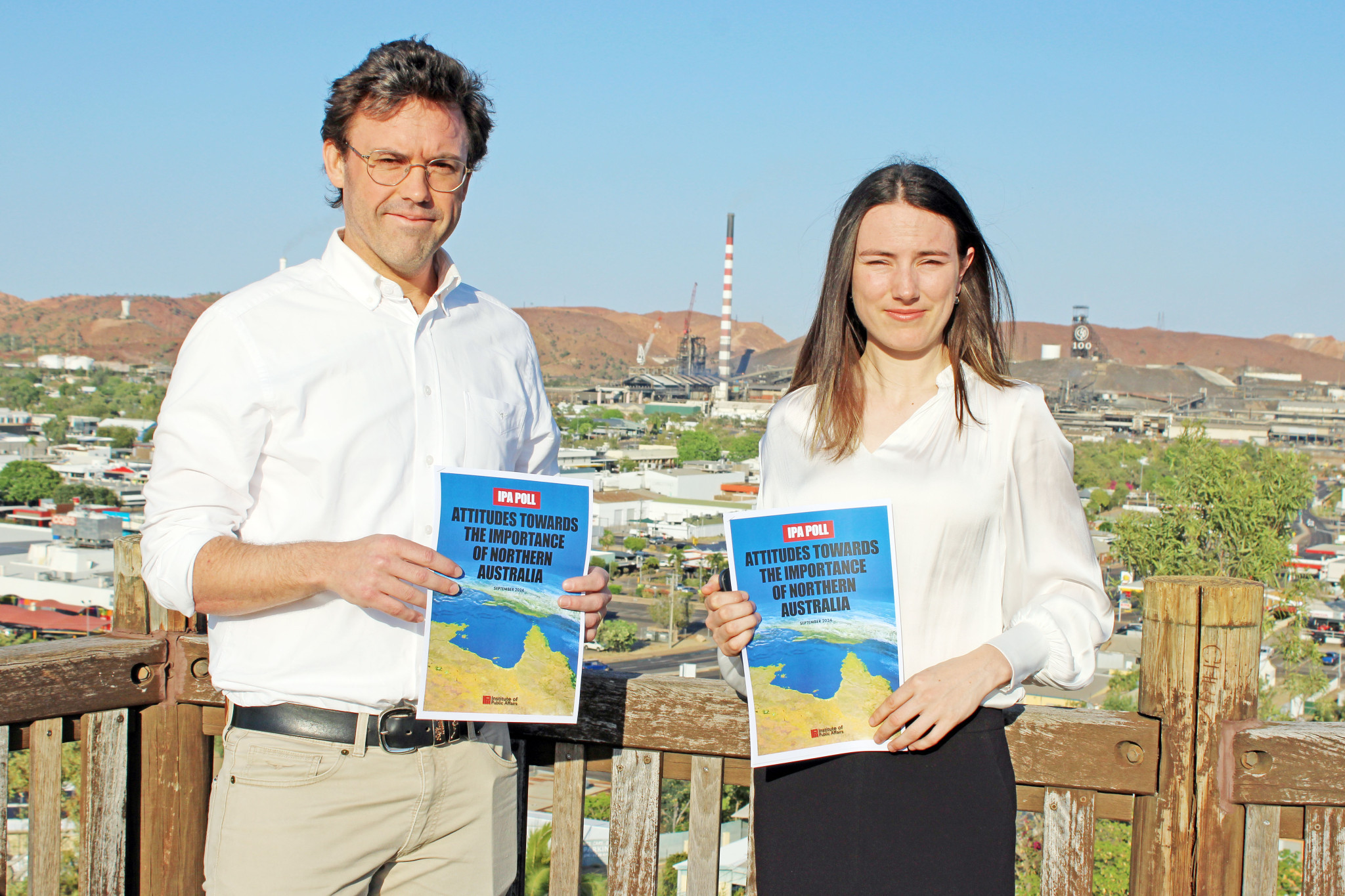 Institute of Public Affairs deputy executive director Daniel Wild with research fellow Brianna McKee during their campaign launch at Mount Isa.