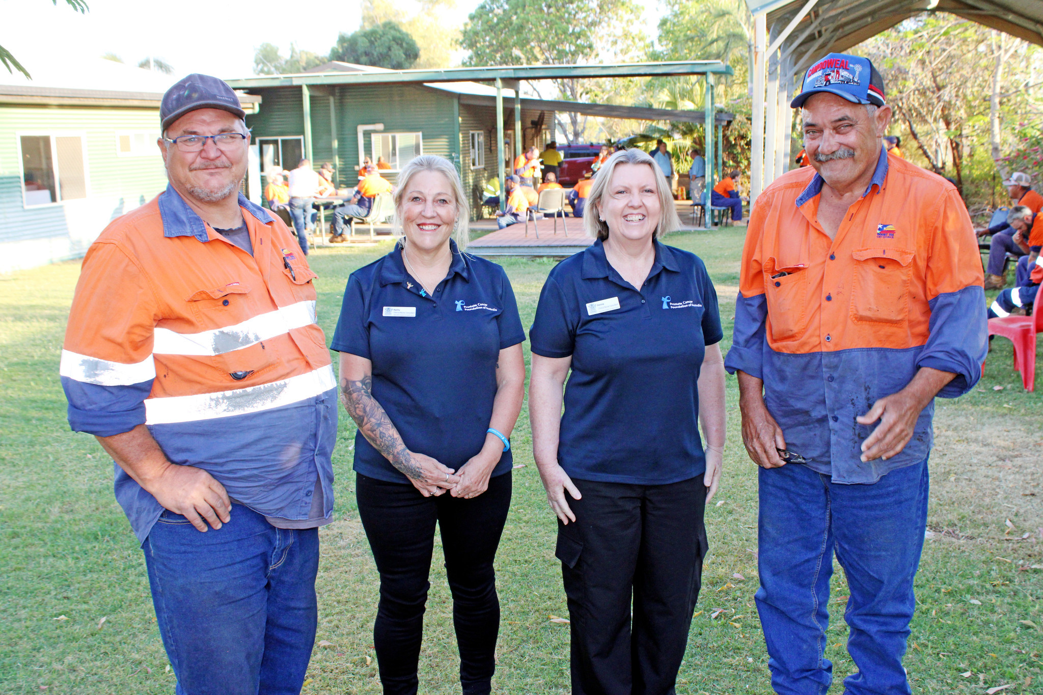 Mount Isa City Council workers Marco Bracchi and Bill Andrews with prostate cancer specialist nurses Kathy Ashley and Donna Thorogood.