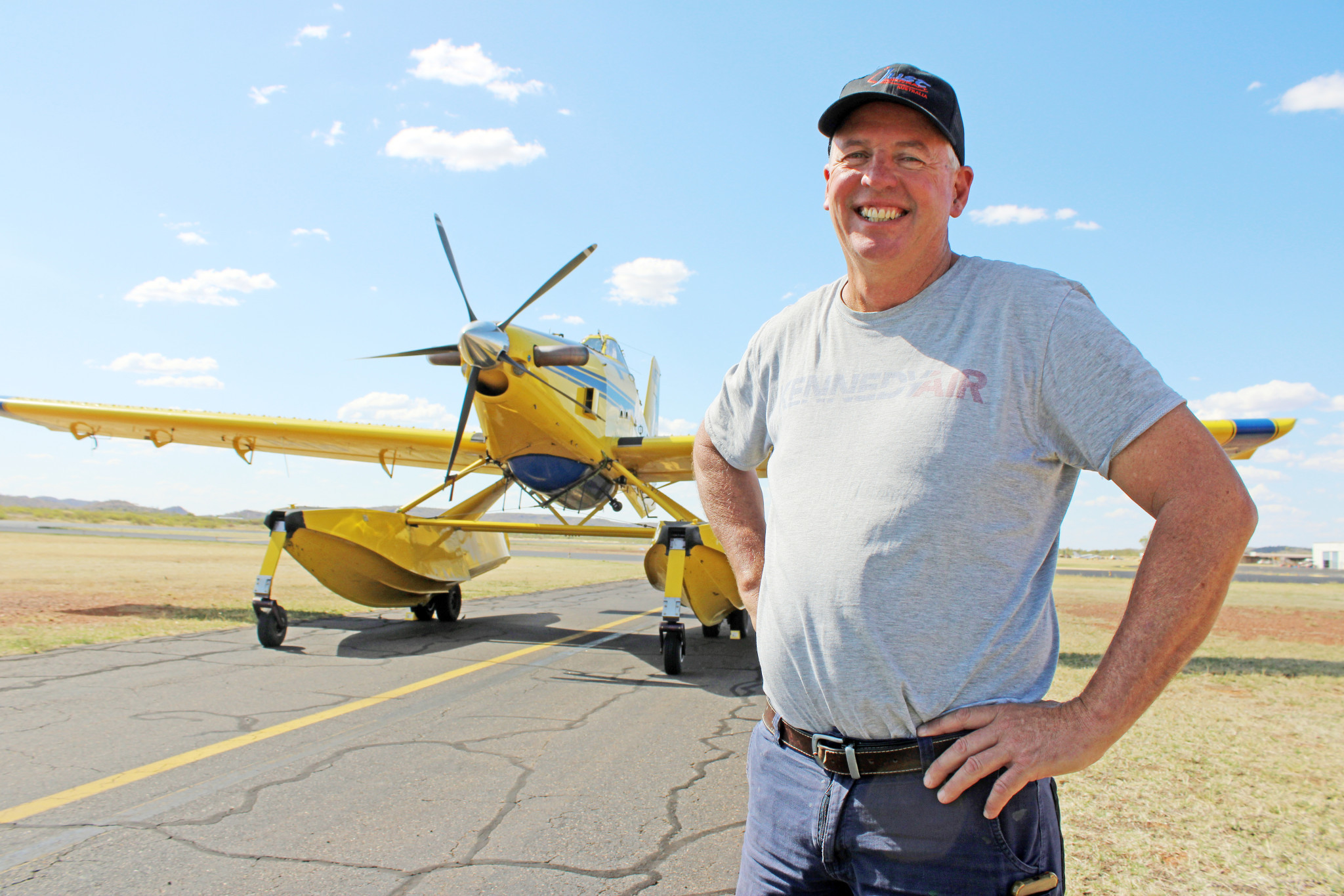 Pilot Brett Paton flew above the skies of Mount Isa for more than a week in the aerial water bombing effort.