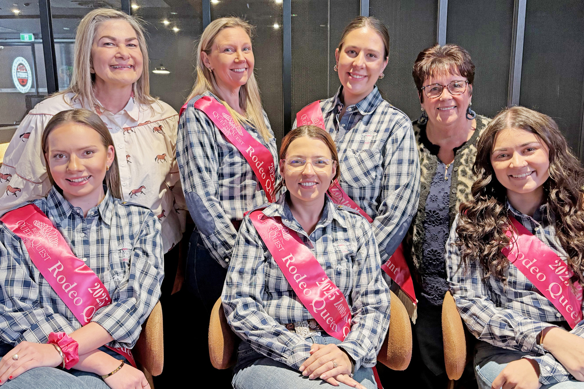 Zonta Mount Isa Rodeo Queen Quest coordinators Loretta Gladstone and Debbie Huddy with this year’s Queen Quest entrants – Amy Kuhne, Julie Hannaford, Chloe Kalbfell, Krystal Wright and Ashla-Paige Butterworth. This year’s Rodeo Queen and Charity Queen will be crowned on Saturday night.