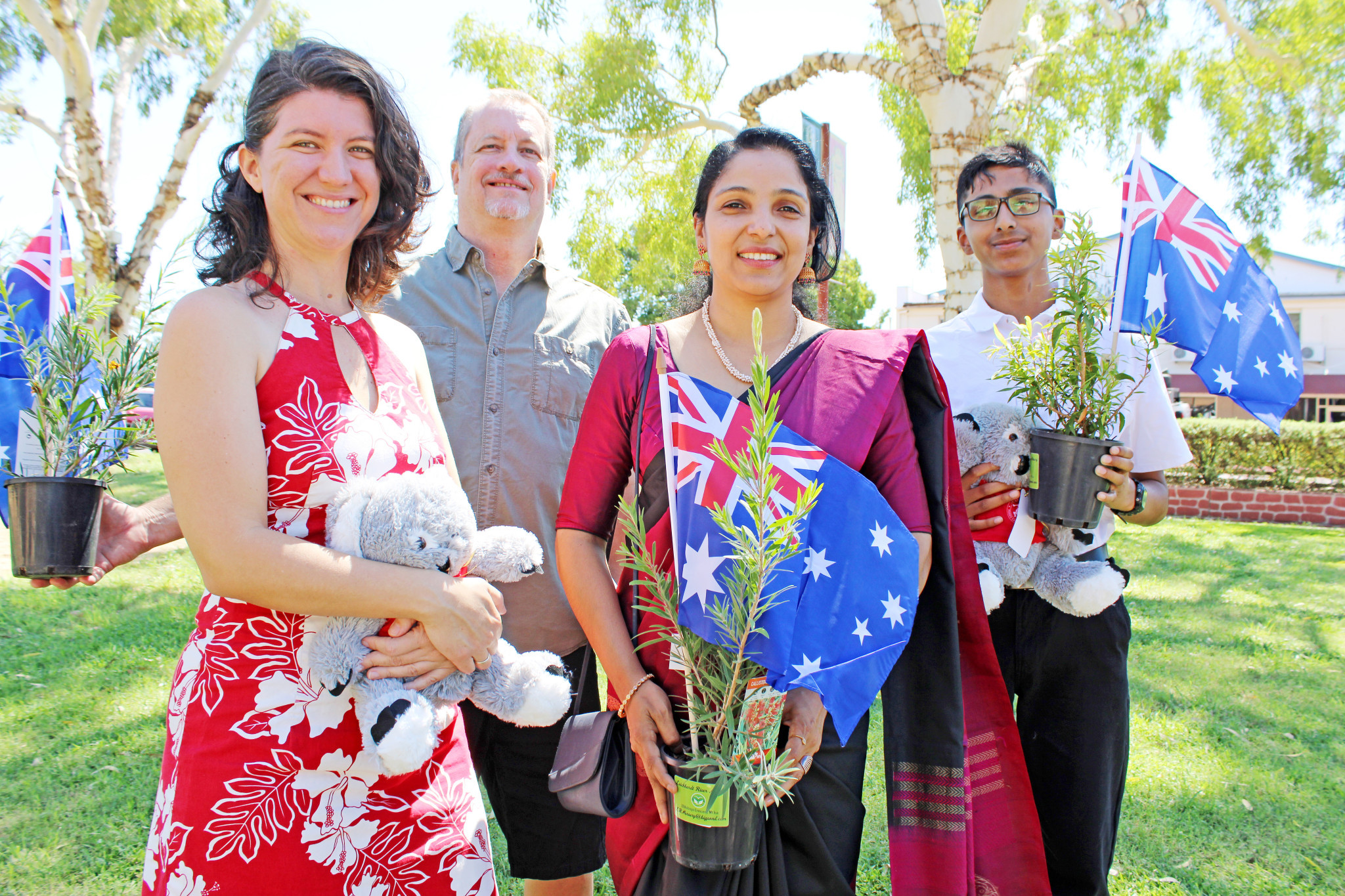 New Australians Ylenia Coquille, Stephan Miraillet, Seena Moolan Poulose and Brice Baiju Joseph in Mount Isa.