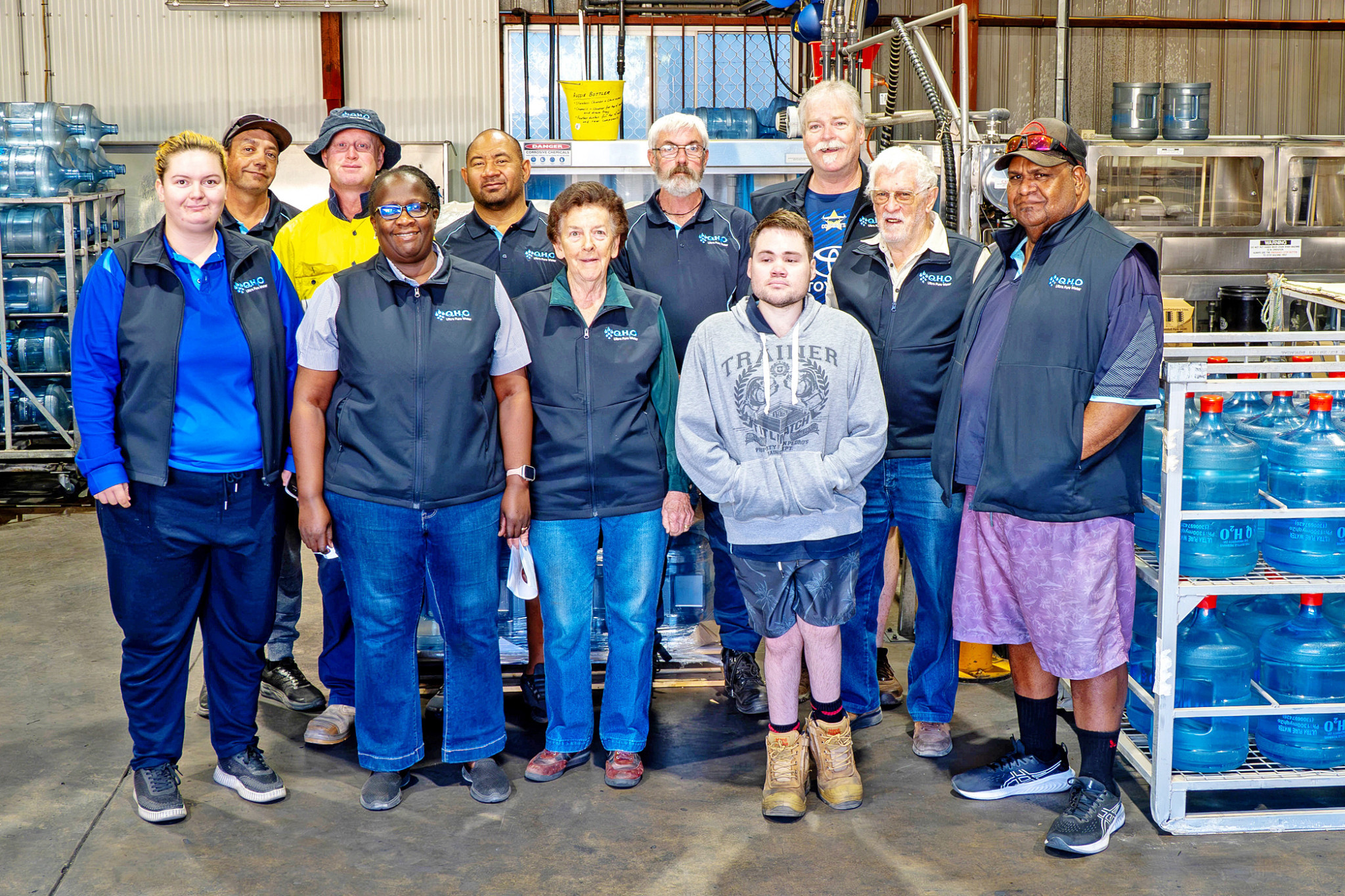 The QH2O team in their bottling plant on Friday last week as the business celebrated 25 years of servicing the Mount Isa community.