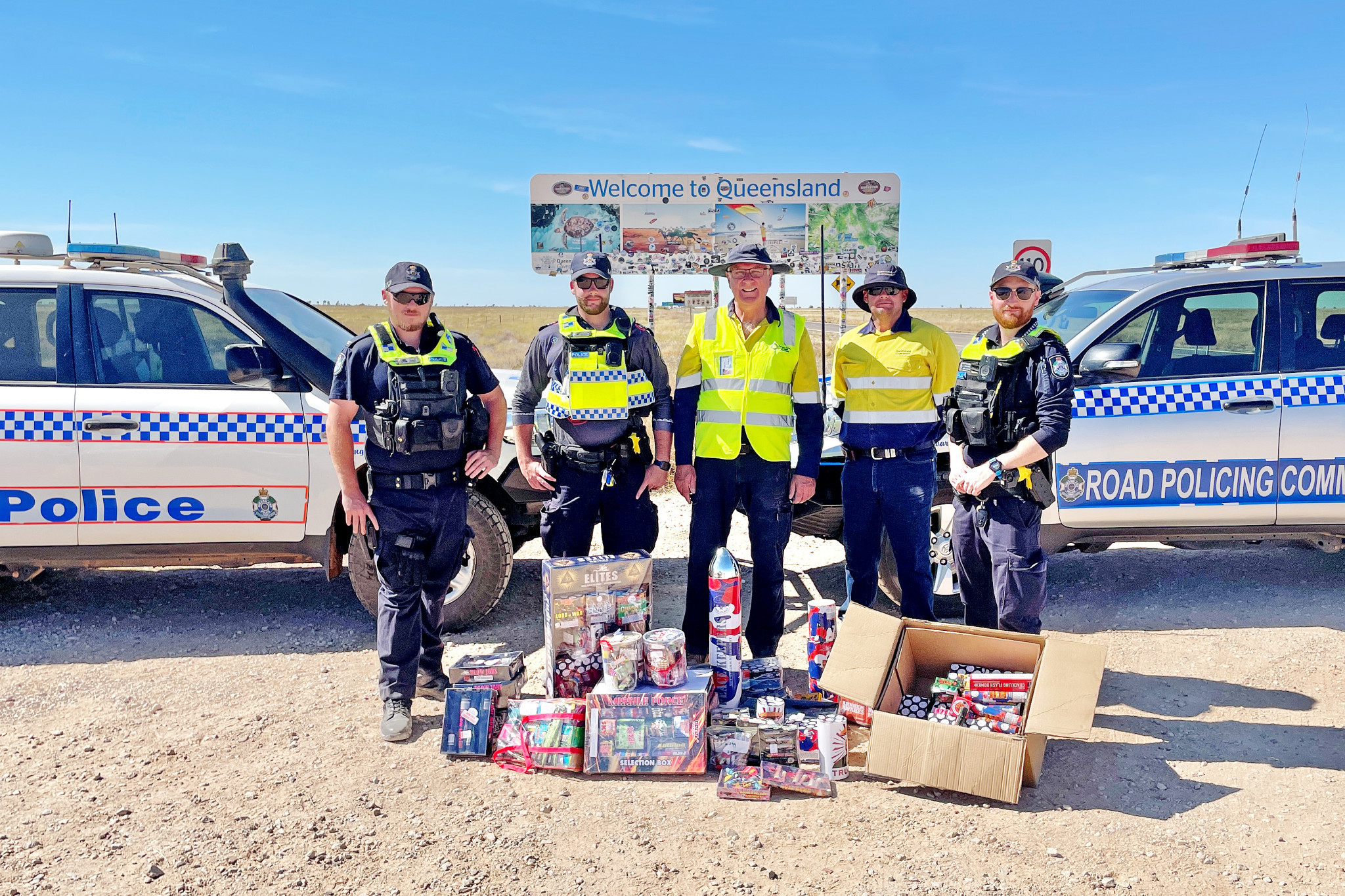 RSHQ explosive inspectors and officers from Queensland Police Service with some of their haul.