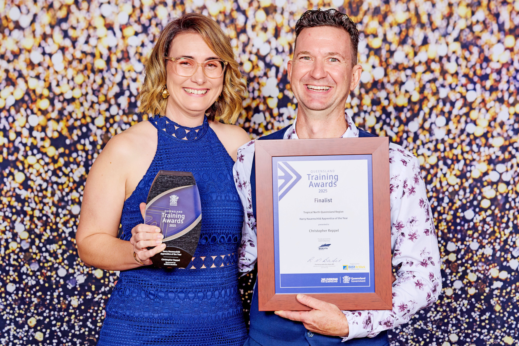 Mount Isa product Chris Reppel and his wife Mel at the Tropical North Queensland Training Awards gala event in Cairns.