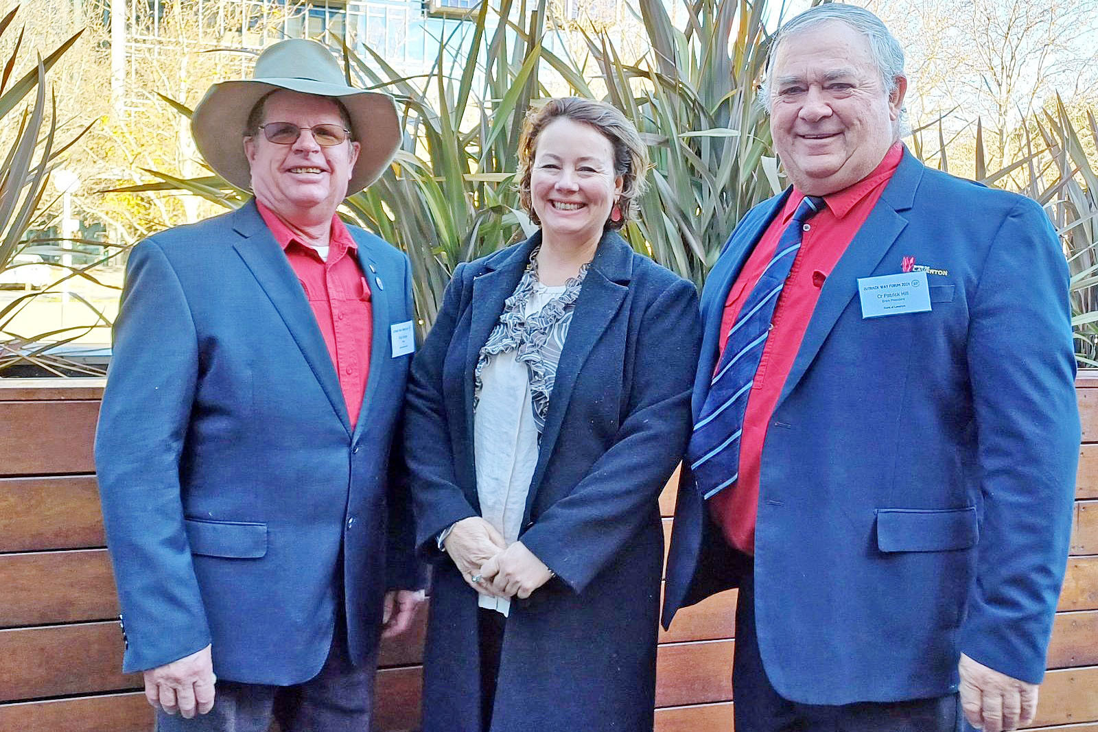 Boulia Shire mayor Rick Britton, Outback Way Development Council general manager Mel Forbes and Laverton Shire mayor Patrick Hill spoke at the Canberra forum this week.