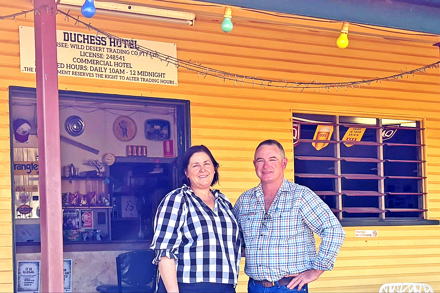 Duchess publicans Fleur Brown and Mick were focused on battling fires last week that came within 500 metres of their business.