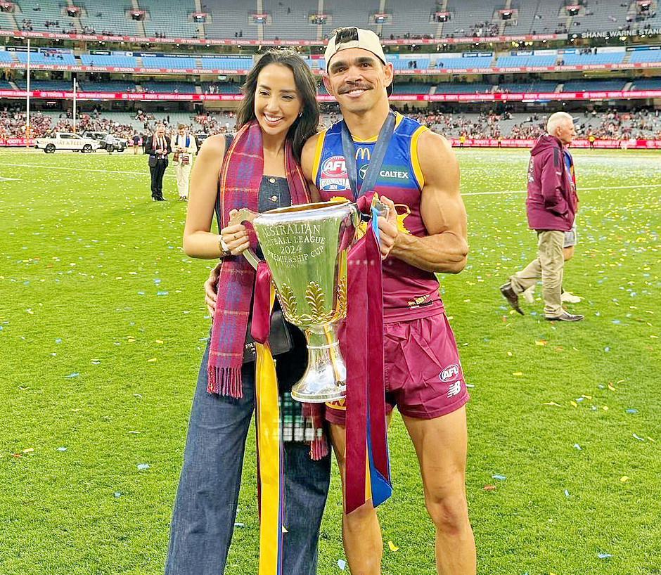 Charlie and his fiancee Caitlin Seeto after the match.